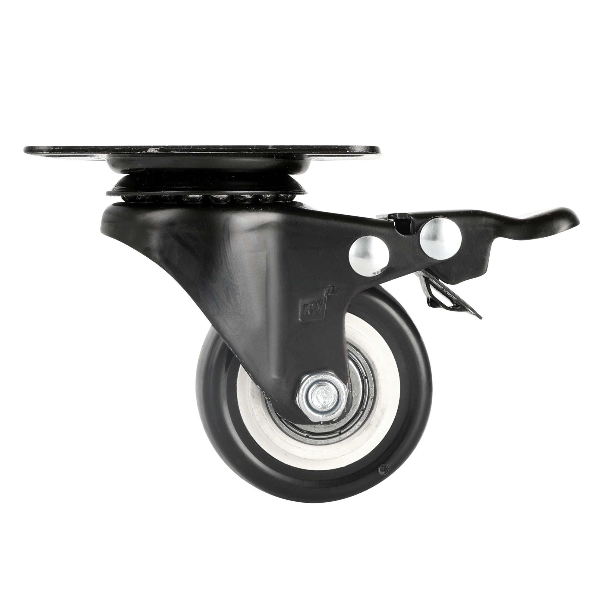RW Hardware Black Swivel Plate Caster - with Brakes and Mounting Hardware - 2" - 4 count box