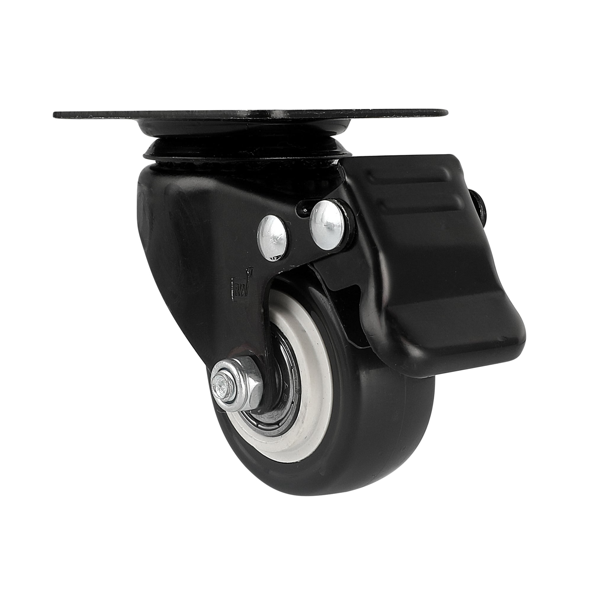 RW Hardware Black Swivel Plate Caster - with Brakes and Mounting Hardware - 2" - 4 count box