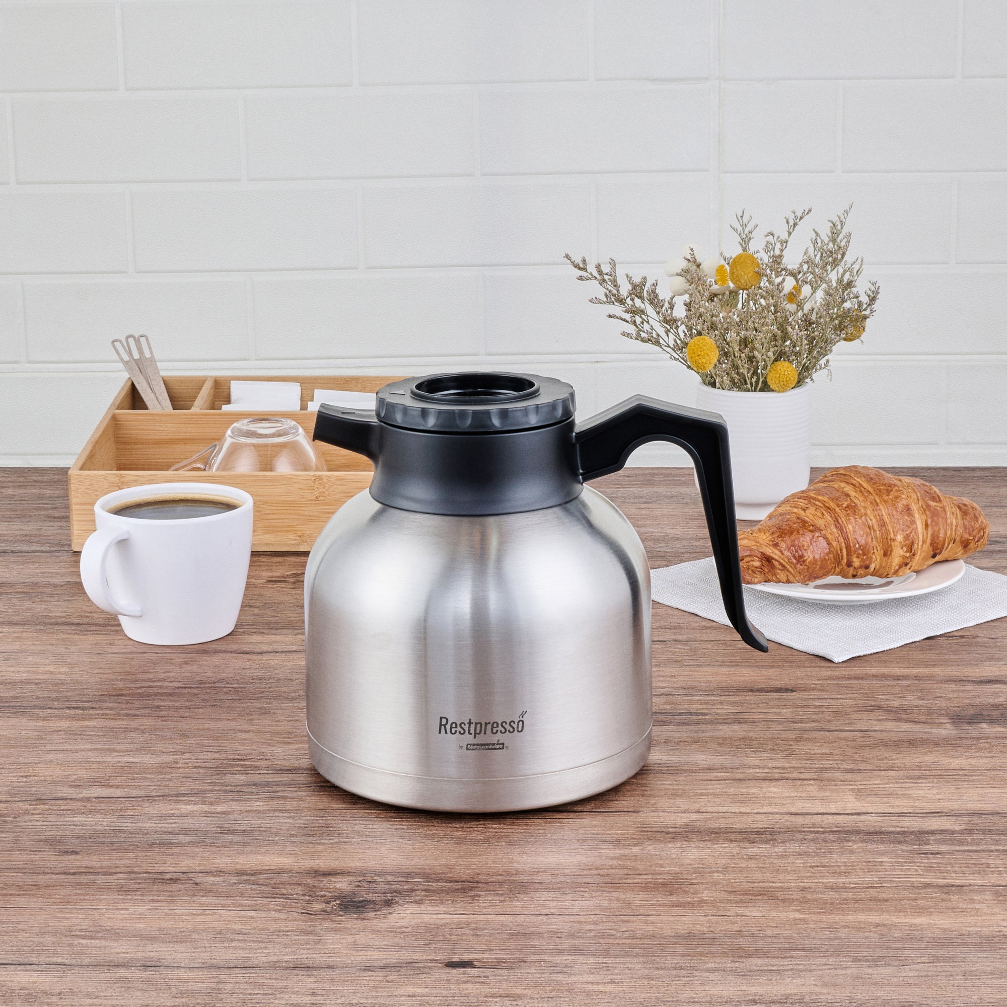 Restpresso 68 oz Insulated Coffee Carafe / Server - with Regular and Decaf Brew Thru Lids - 8 3/4" x 6 1/4" x 7" - 1 count box