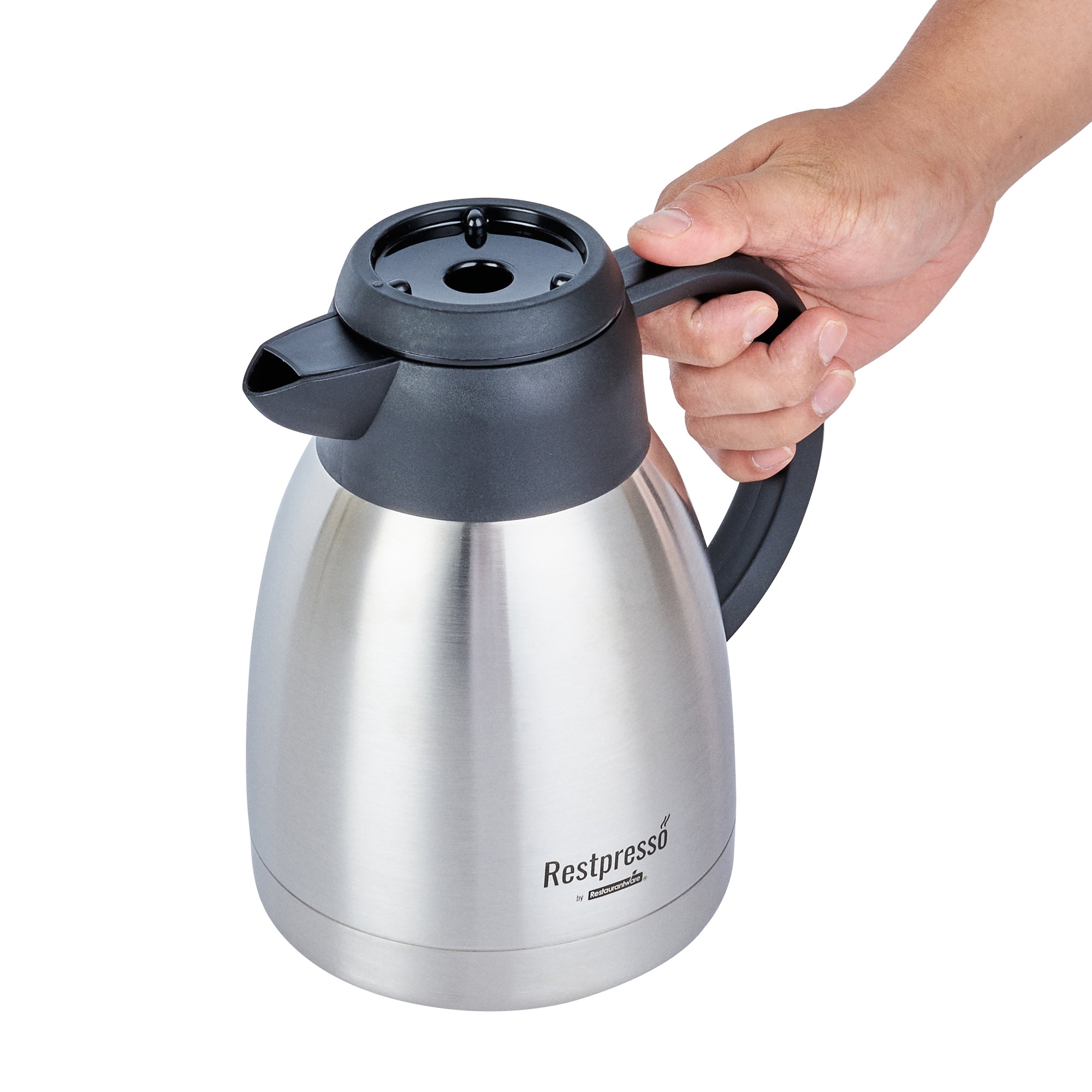 Restpresso 34 oz Insulated Coffee Carafe / Server - with Regular and Decaf Brew Thru Lids - 7 3/4" x 5 1/2" x 7" - 1 count box
