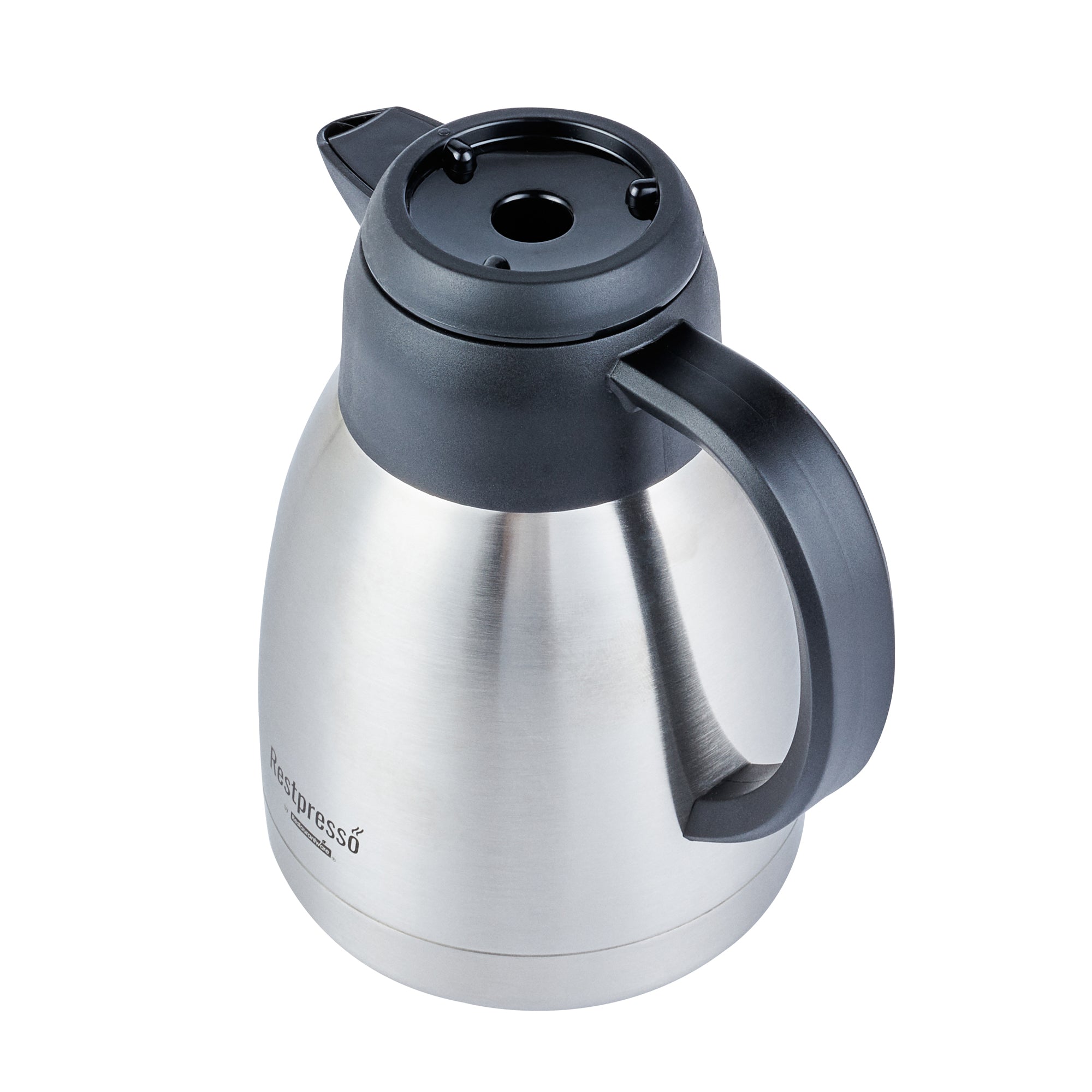 Restpresso 34 oz Insulated Coffee Carafe / Server - with Regular and Decaf Brew Thru Lids - 7 3/4" x 5 1/2" x 7" - 1 count box