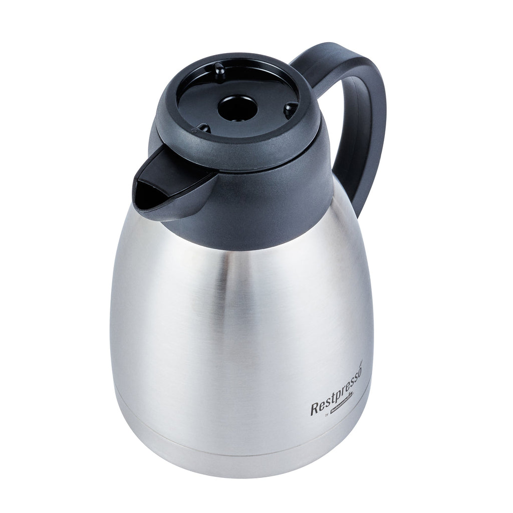 Restpresso 34 oz Insulated Coffee Carafe / Server - with Regular and Decaf Brew Thru Lids - 7 3/4" x 5 1/2" x 7" - 1 count box