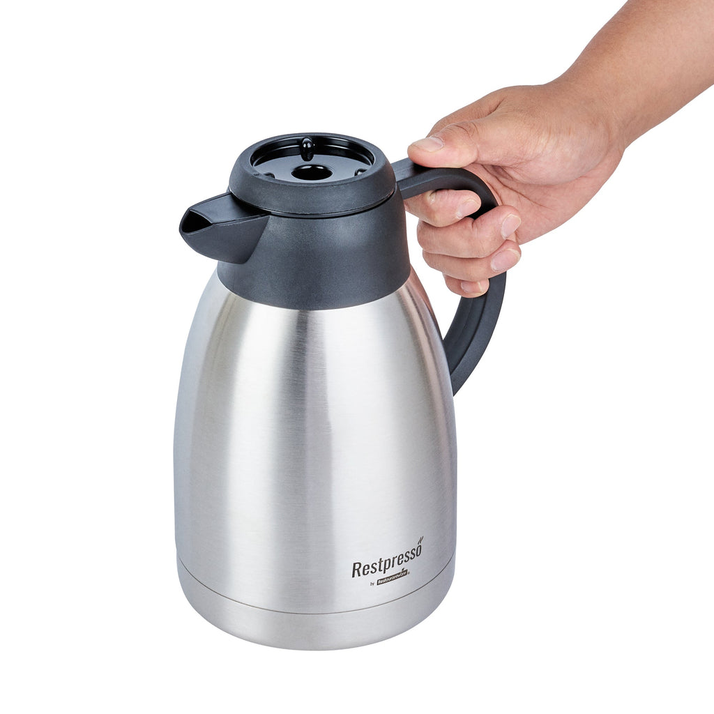 Restpresso 51 oz Insulated Coffee Carafe / Server - with Regular and Decaf Brew Thru Lids - 7 3/4" x 5 1/2" x 8 1/4" - 1 count box