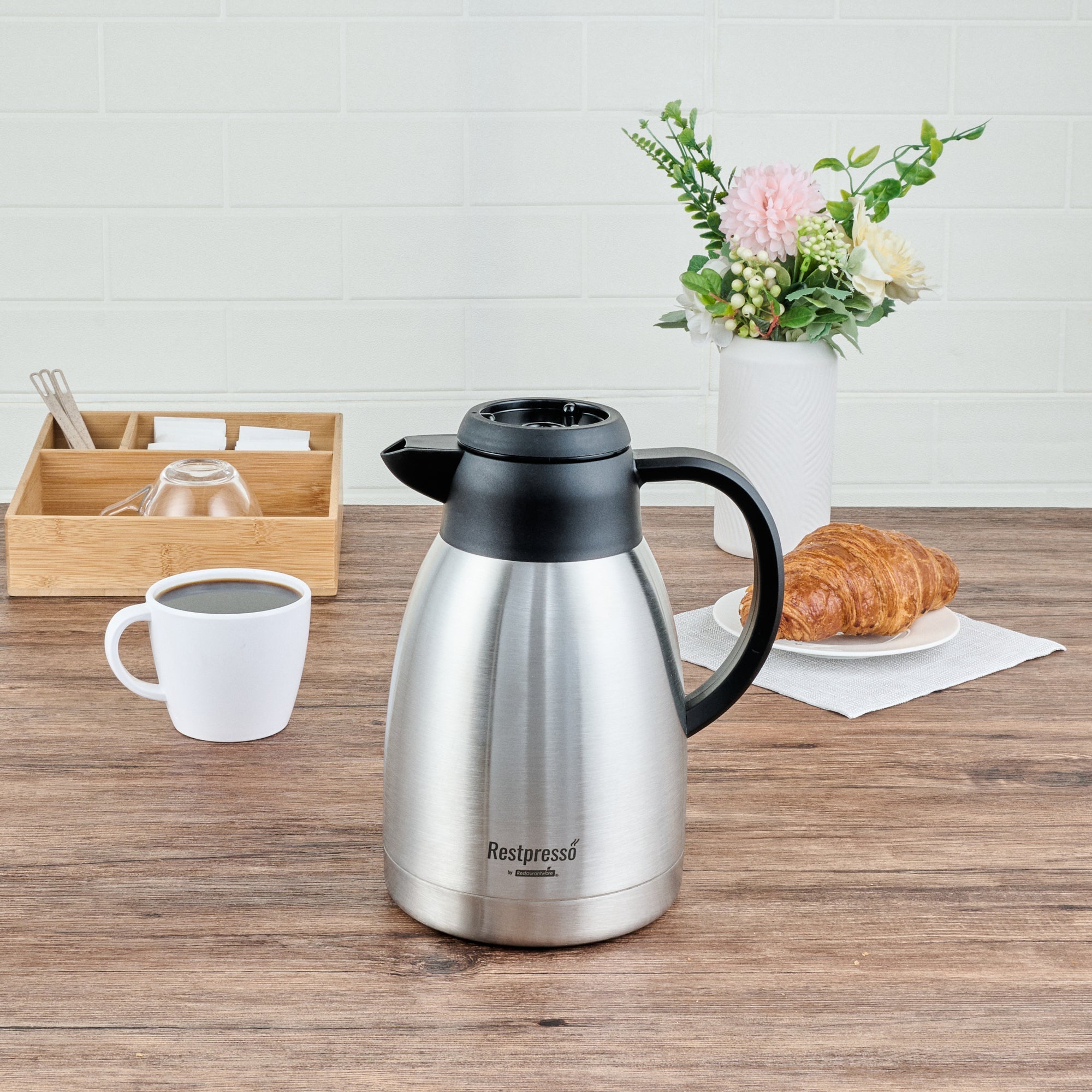 Restpresso 51 oz Insulated Coffee Carafe / Server - with Regular and Decaf Brew Thru Lids - 7 3/4" x 5 1/2" x 8 1/4" - 1 count box