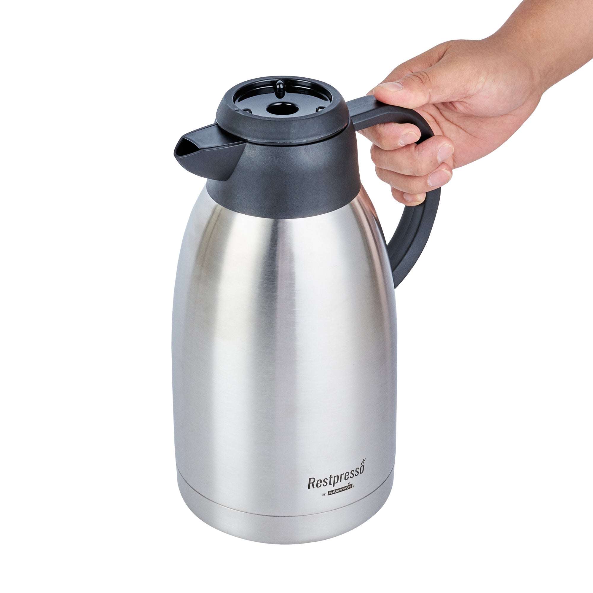 Restpresso 68 oz Insulated Coffee Carafe / Server - with Regular and Decaf Brew Thru Lids - 11 1/4" x 5 1/2" x 7" - 1 count box