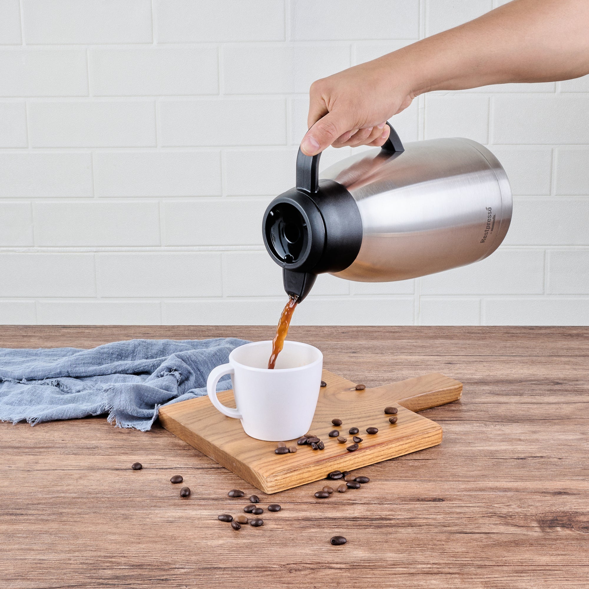 Restpresso 68 oz Insulated Coffee Carafe / Server - with Regular and Decaf Brew Thru Lids - 11 1/4" x 5 1/2" x 7" - 1 count box