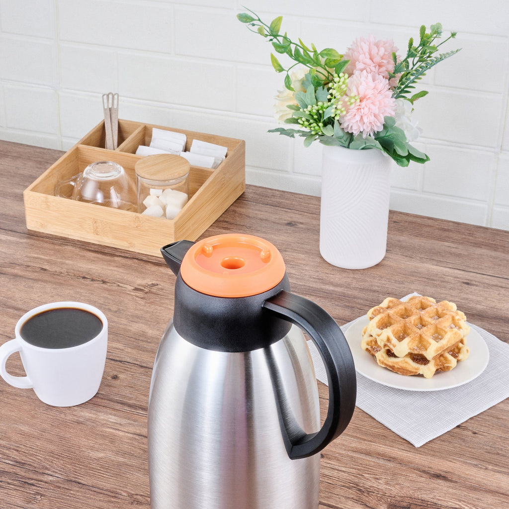 Restpresso 68 oz Insulated Coffee Carafe / Server - with Regular and Decaf Brew Thru Lids - 11 1/4" x 5 1/2" x 7" - 1 count box
