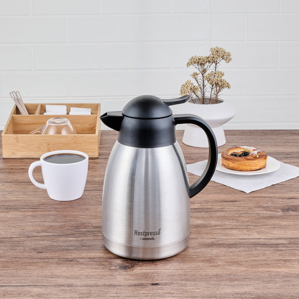 Restpresso 51 oz Vacuum Insulated Coffee Carafe / Server - with Label Tags - 7 3/4" x 5 1/2" x 8 1/4" - 1 count box