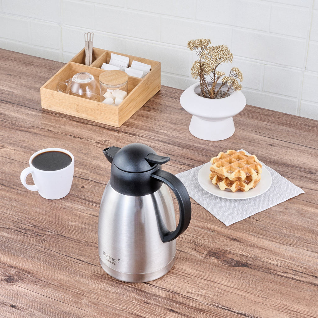 Restpresso 51 oz Vacuum Insulated Coffee Carafe / Server - with Label Tags - 7 3/4" x 5 1/2" x 8 1/4" - 1 count box