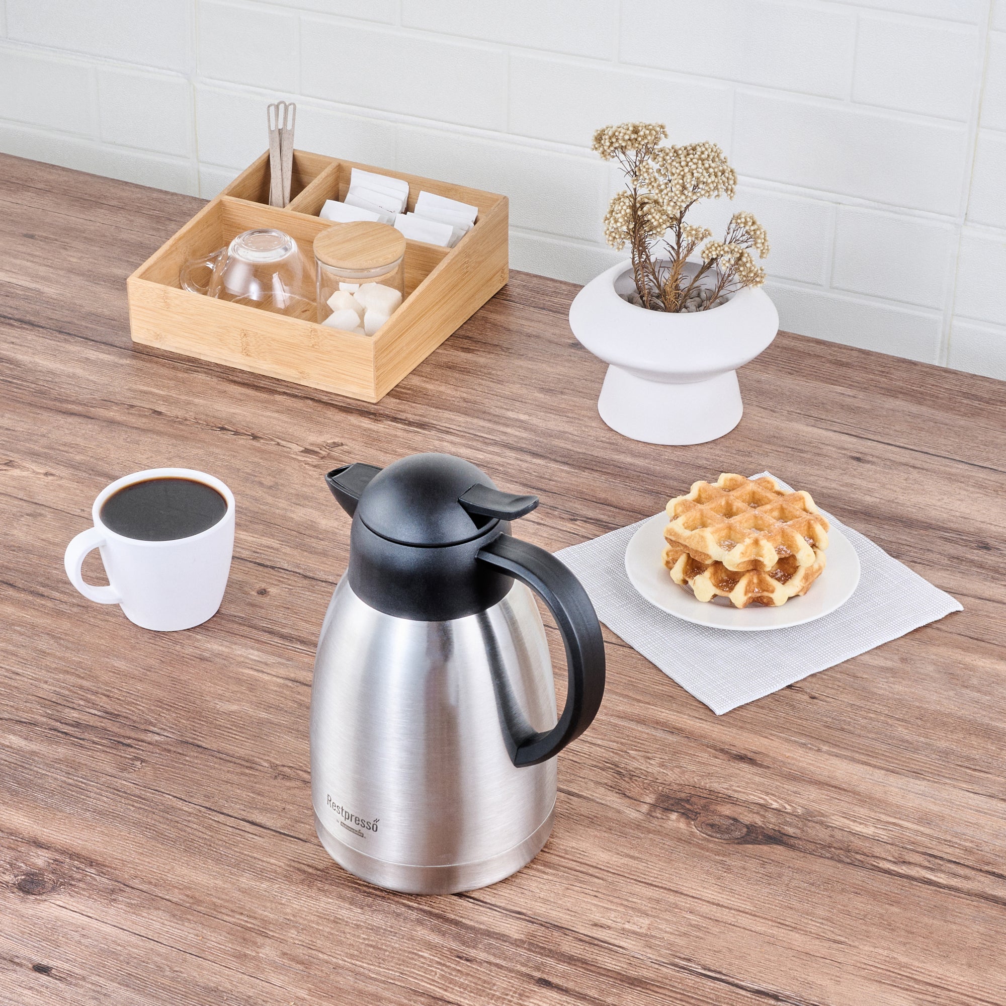 Restpresso 51 oz Vacuum Insulated Coffee Carafe / Server - with Label Tags - 7 3/4" x 5 1/2" x 8 1/4" - 1 count box