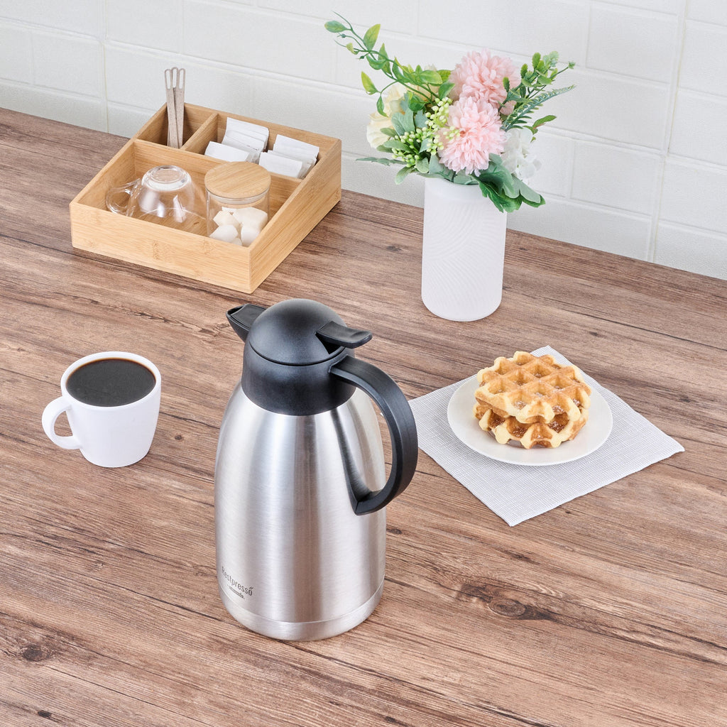 Restpresso 68 oz Vacuum Insulated Coffee Carafe / Server - with Label Tags - 11 1/4" x 5 1/2" x 7" - 1 count box