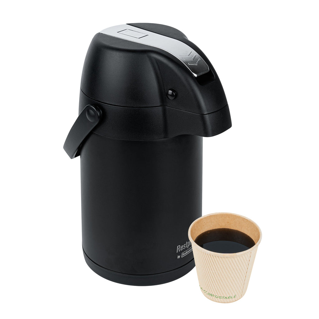 Restpresso 3L Black Vacuum Insulated Airpot Coffee Dispenser - Pump Lever, 12 hr Heat Retention - 1 count box
