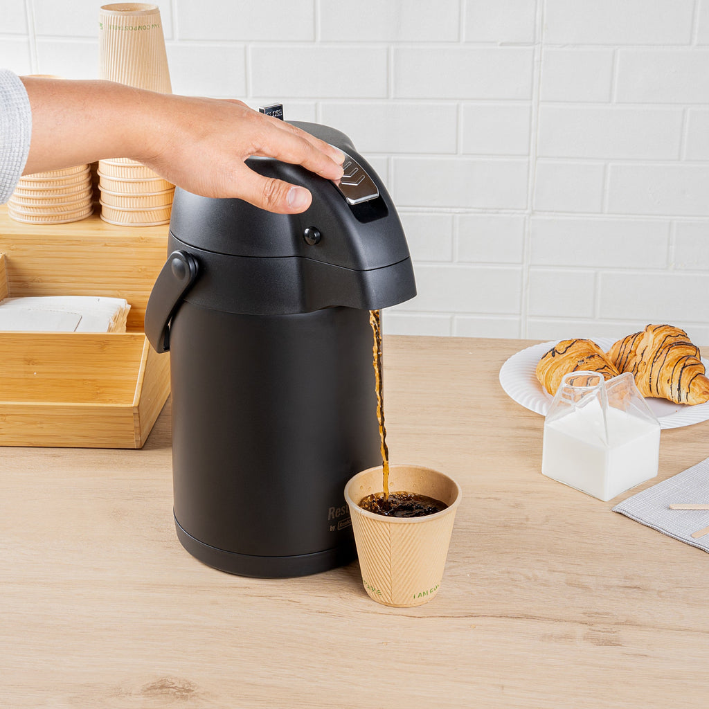 Restpresso 3L Black Vacuum Insulated Airpot Coffee Dispenser - Pump Lever, 12 hr Heat Retention - 1 count box