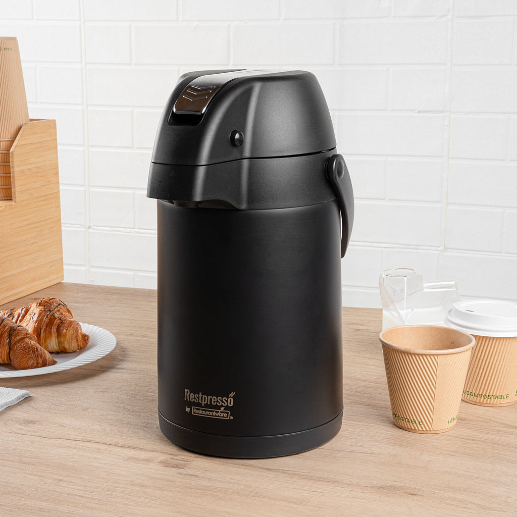 Restpresso 3L Black Vacuum Insulated Airpot Coffee Dispenser - Pump Lever, 12 hr Heat Retention - 1 count box