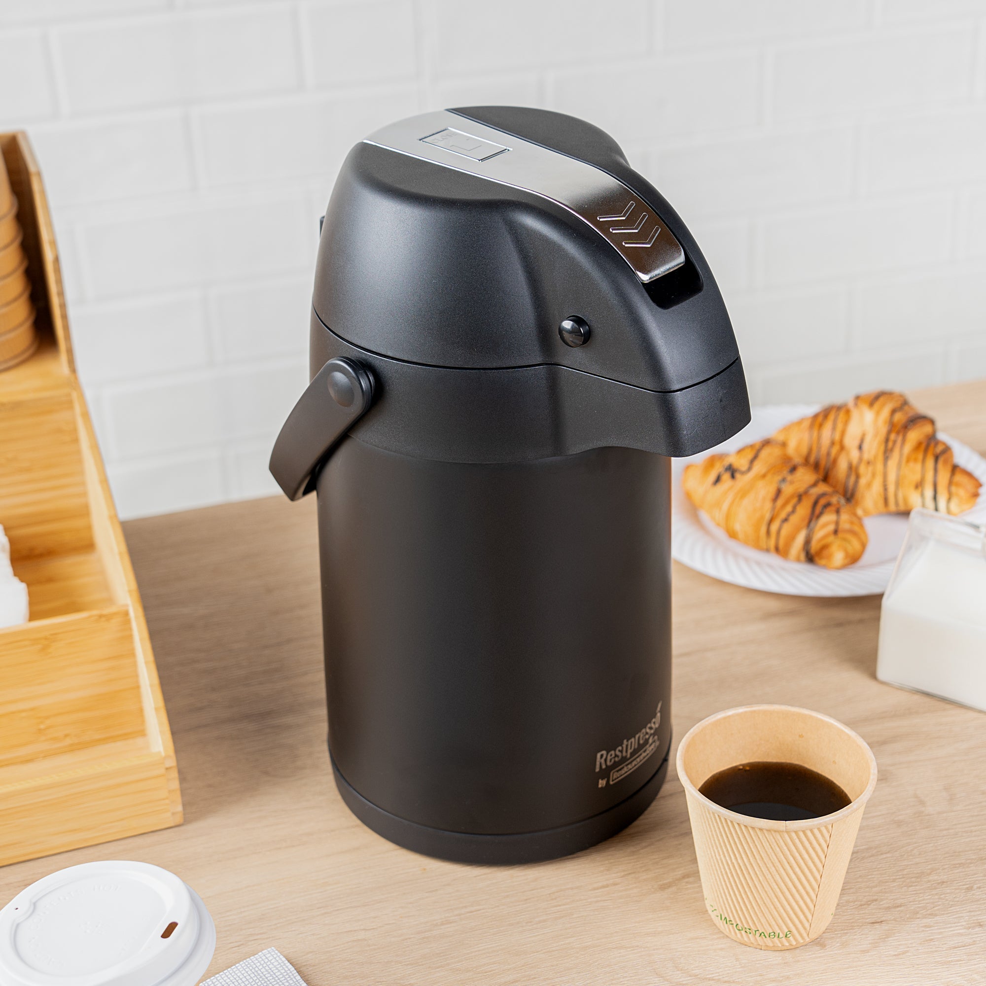 Restpresso 3L Black Vacuum Insulated Airpot Coffee Dispenser - Pump Lever, 12 hr Heat Retention - 1 count box