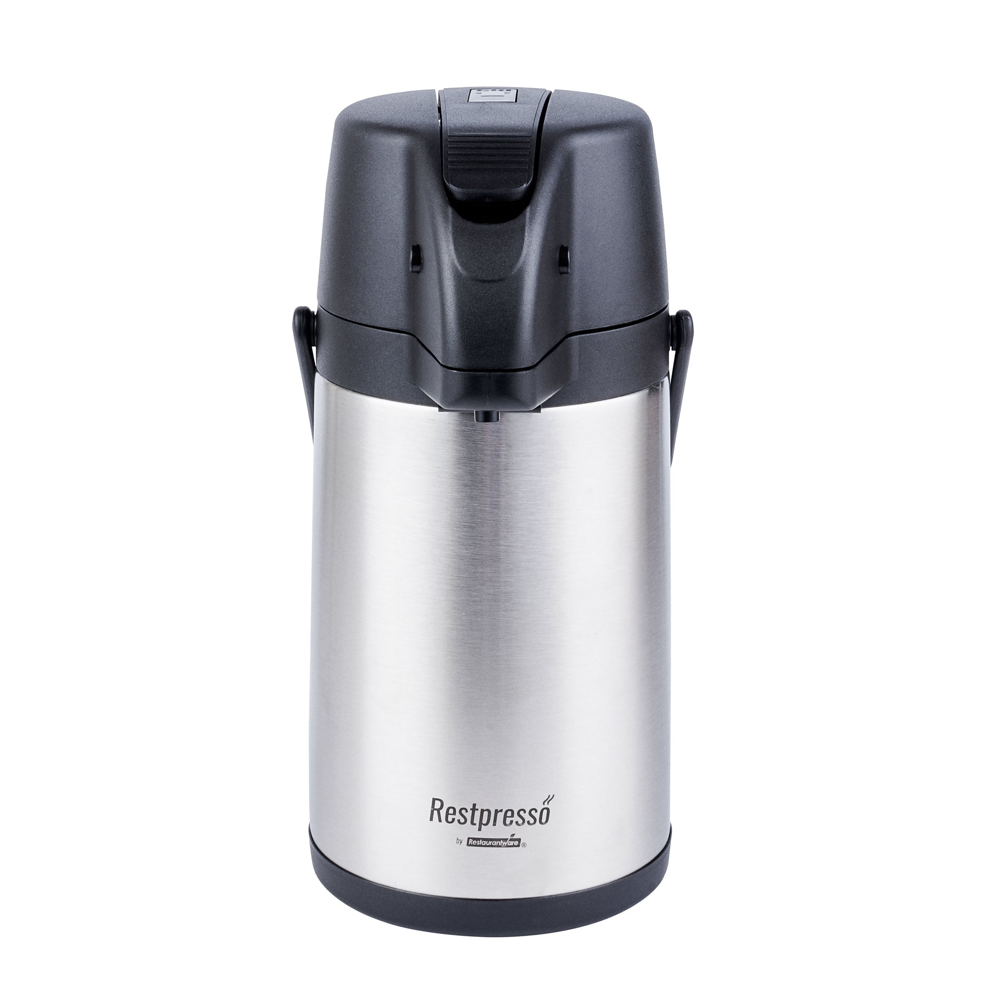 Restpresso 2.2L Vacuum Insulated Airpot Coffee Dispenser - Pump Lever, 12 hr Heat Retention, with Hanging Tag and Decals - 1 count box