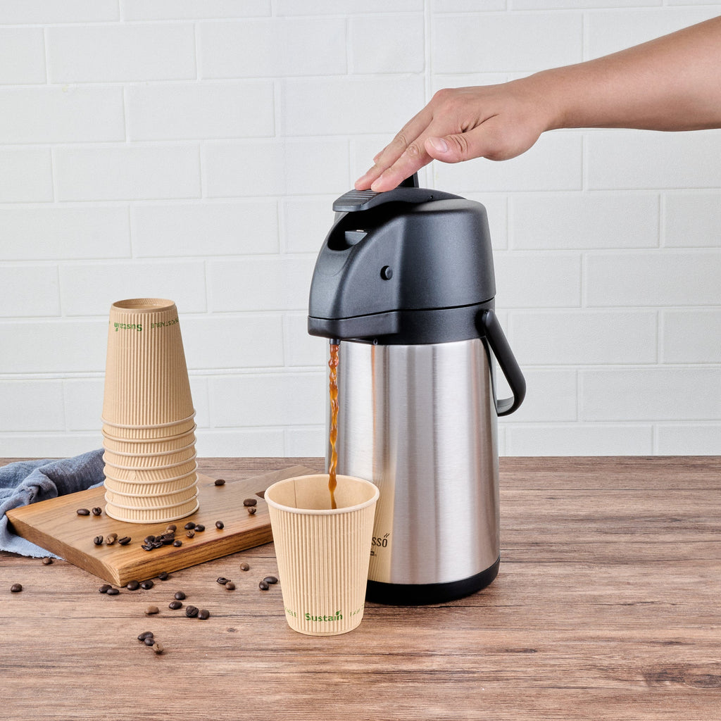 Restpresso 2.2L Vacuum Insulated Airpot Coffee Dispenser - Pump Lever, 12 hr Heat Retention, with Hanging Tag and Decals - 1 count box