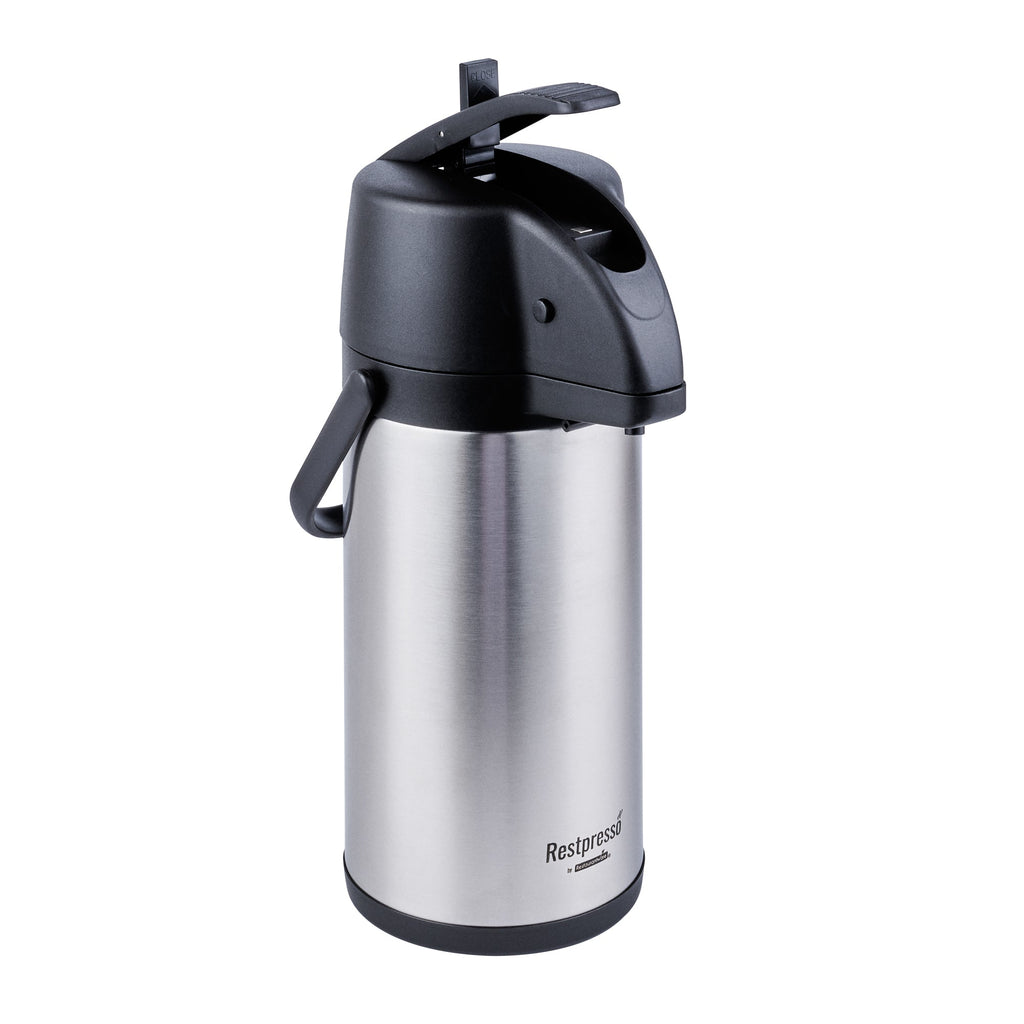 Restpresso 3L Vacuum Insulated Airpot Coffee Dispenser - Pump Lever, 12 hr Heat Retention, with Hanging Tag and Decals - 1 count box