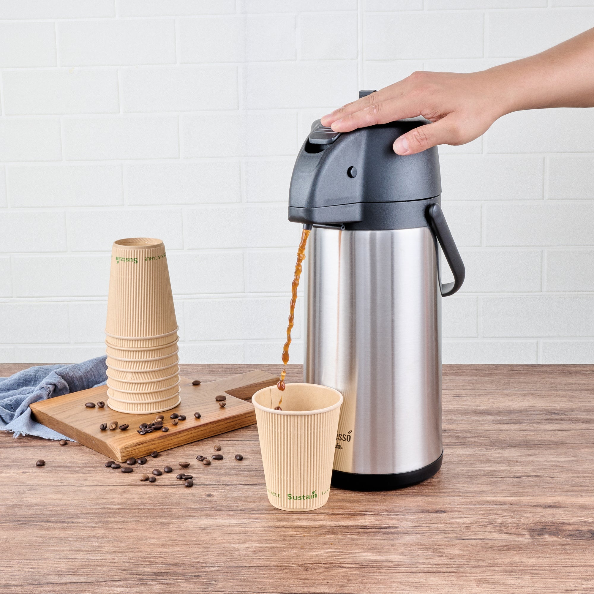 Restpresso 3L Vacuum Insulated Airpot Coffee Dispenser - Pump Lever, 12 hr Heat Retention, with Hanging Tag and Decals - 1 count box