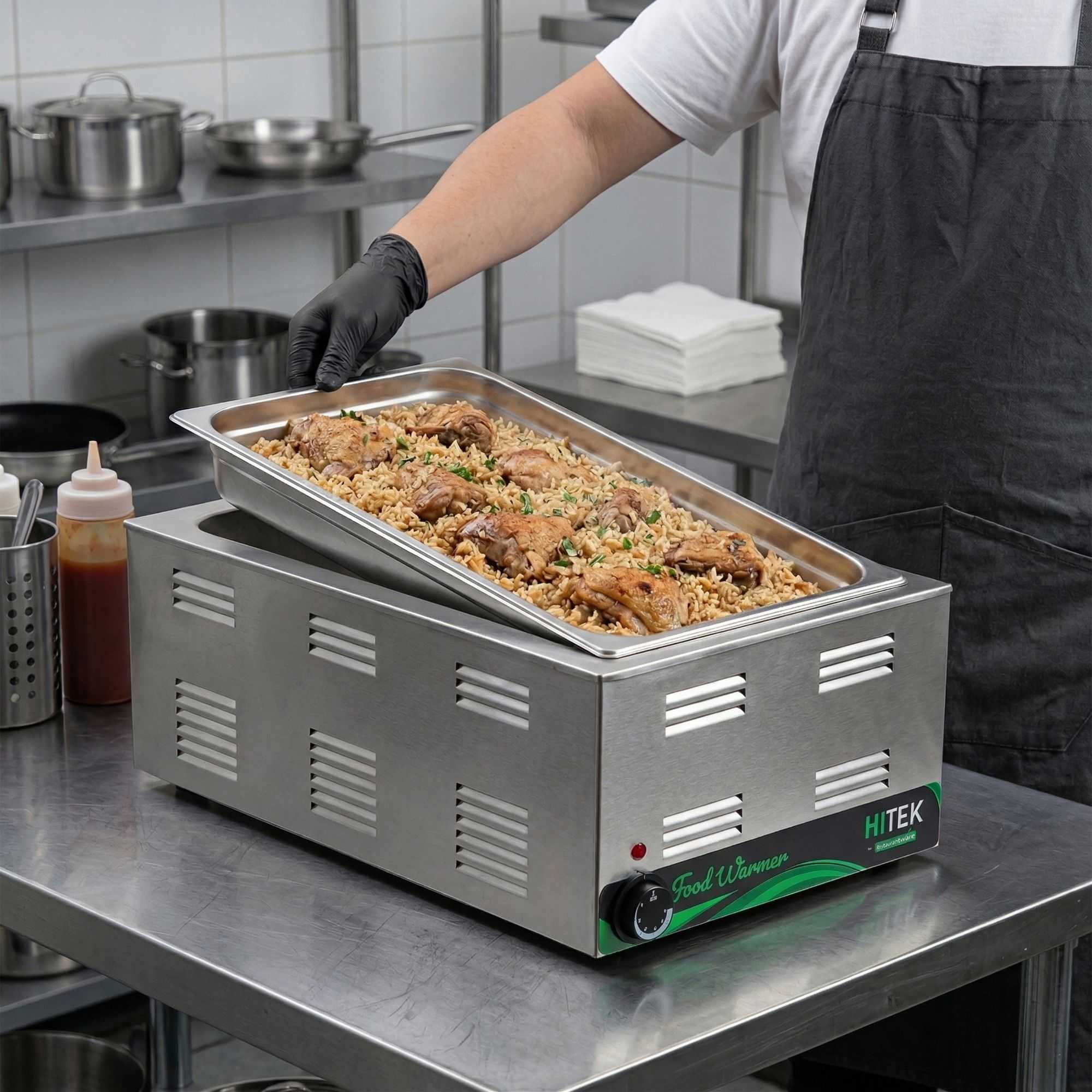 Hi Tek Stainless Steel Full Size Electric Countertop Food Warmer - 120V, 1200W - 12'' x 20'' - 1 count box