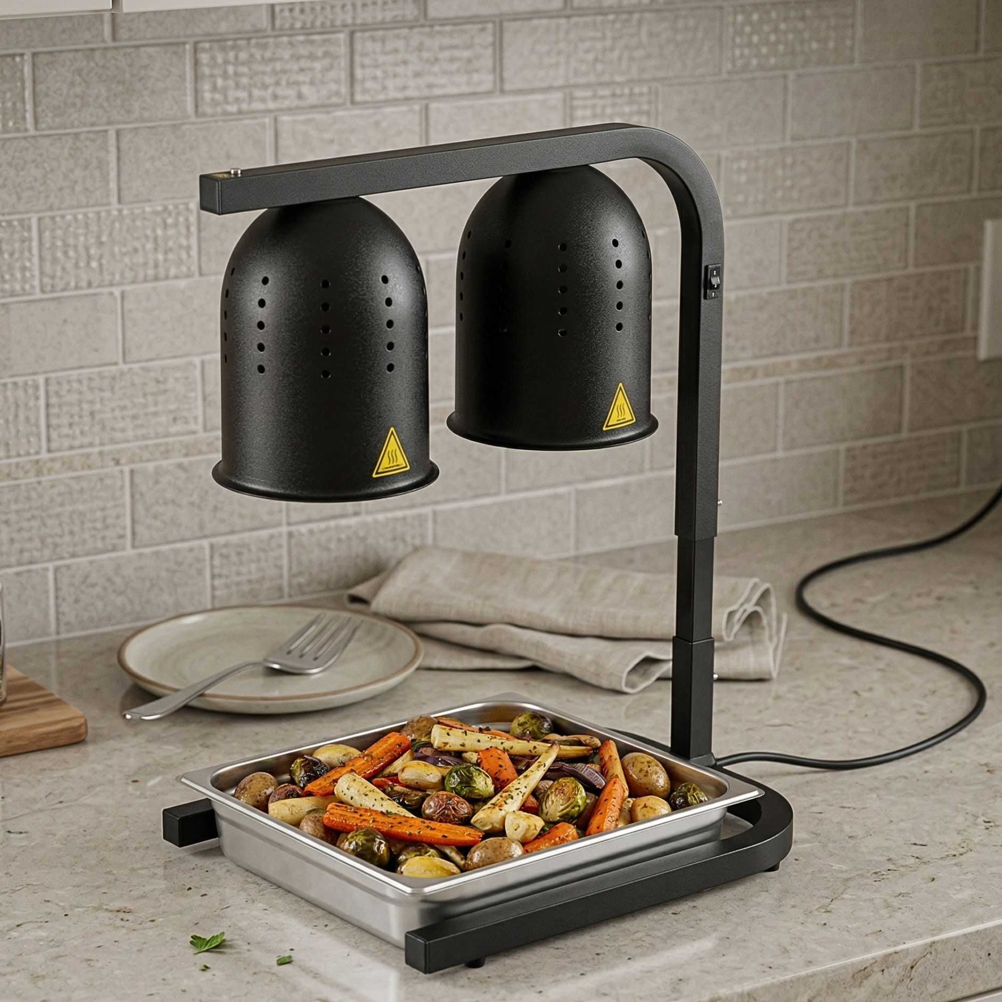 Hi Tek Black Aluminum Free Standing Heat Lamp - with 2 Bulbs, 120V, 500W - 1 count box