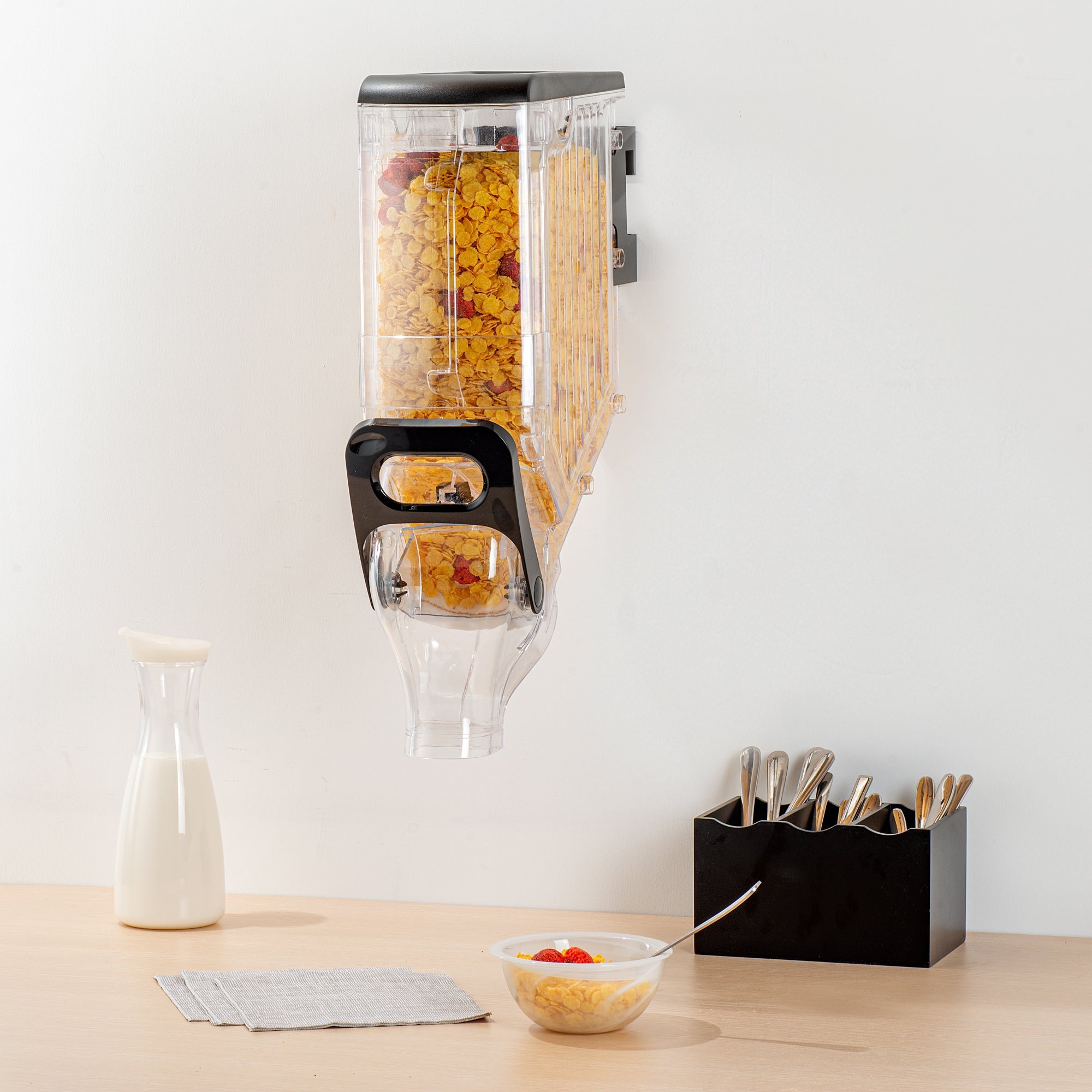 Met Lux 3.5 Gal Black Plastic Wall Mount Cereal Dispenser - 22 1/2" x 13 1/2" x 6" - 1 count box