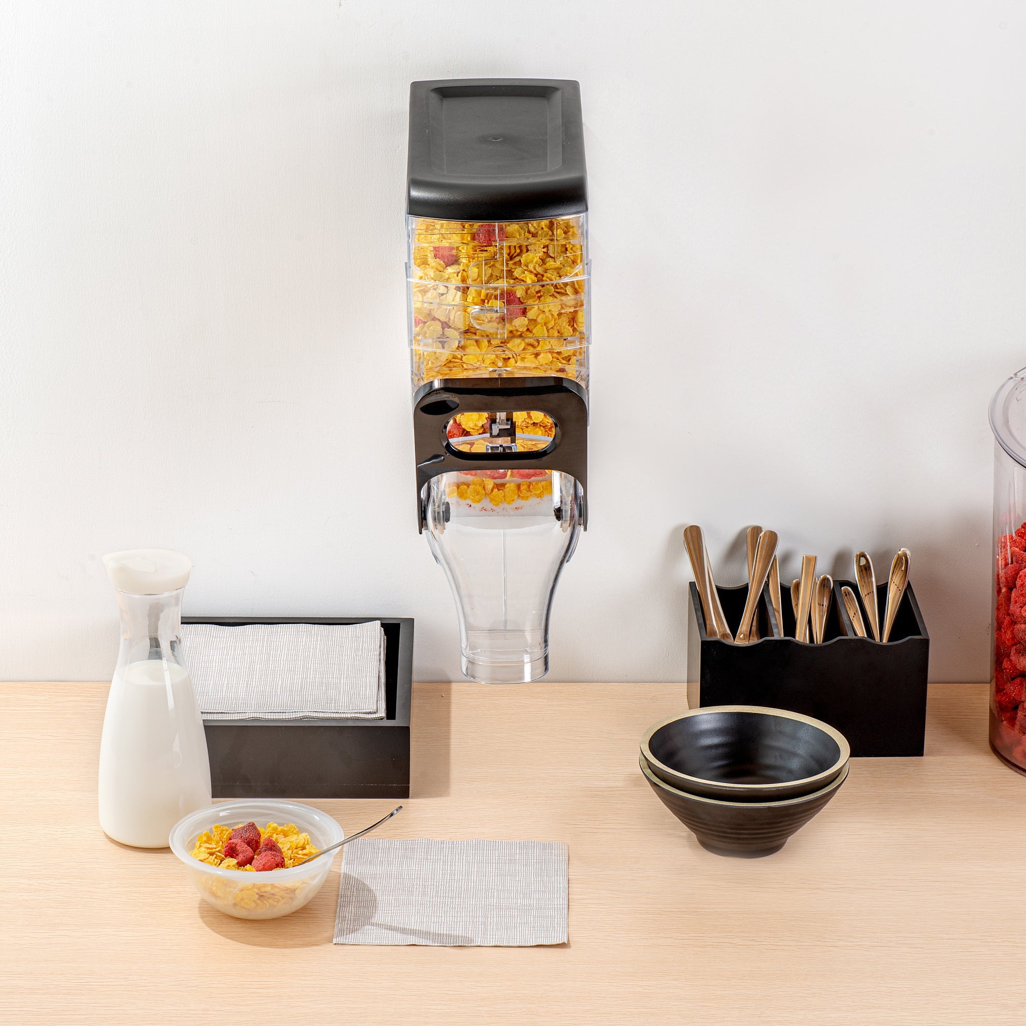 Met Lux 2 Gal Black Plastic Wall Mount Cereal Dispenser - 17 1/4" x 13 1/2" x 6" - 1 count box