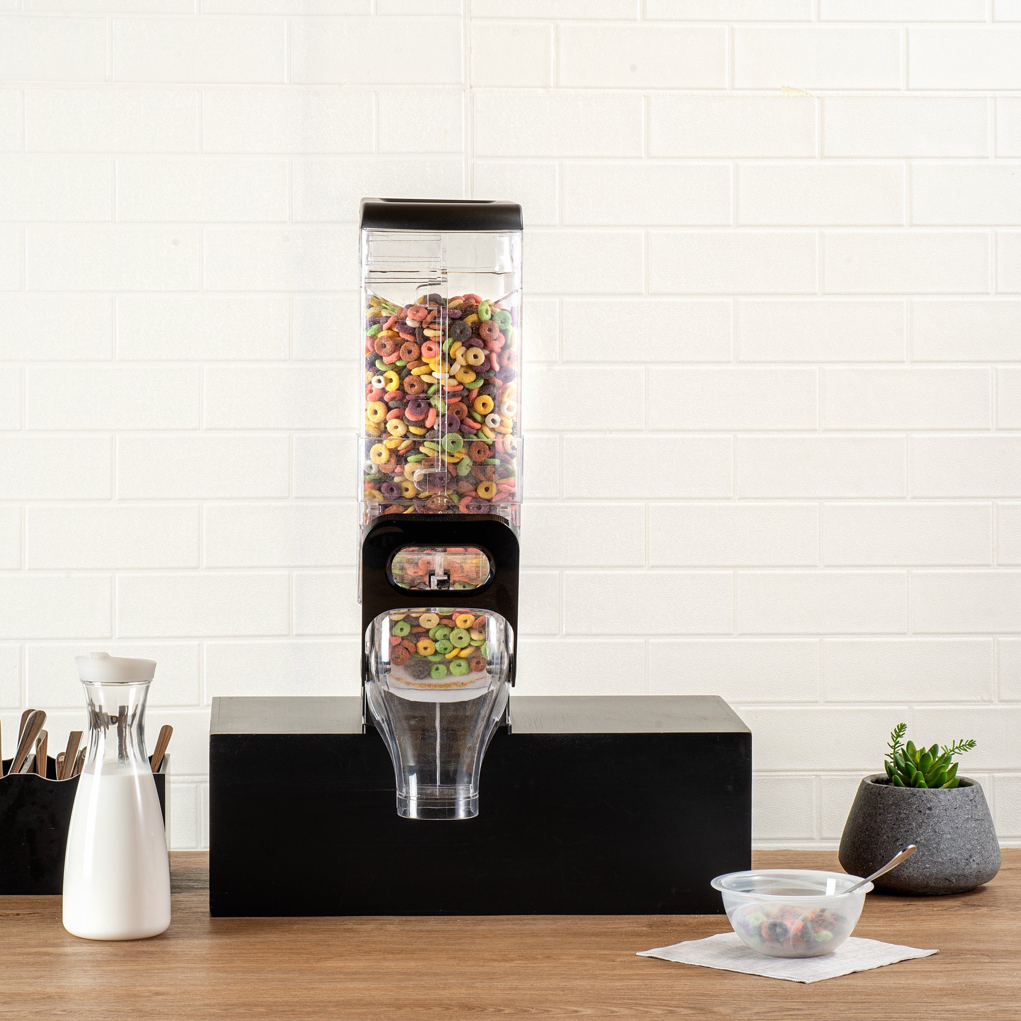 Met Lux 3.5 Gal Black Plastic Cereal Dispenser - with Stand - 22 1/2" x 13" x 6" - 1 count box