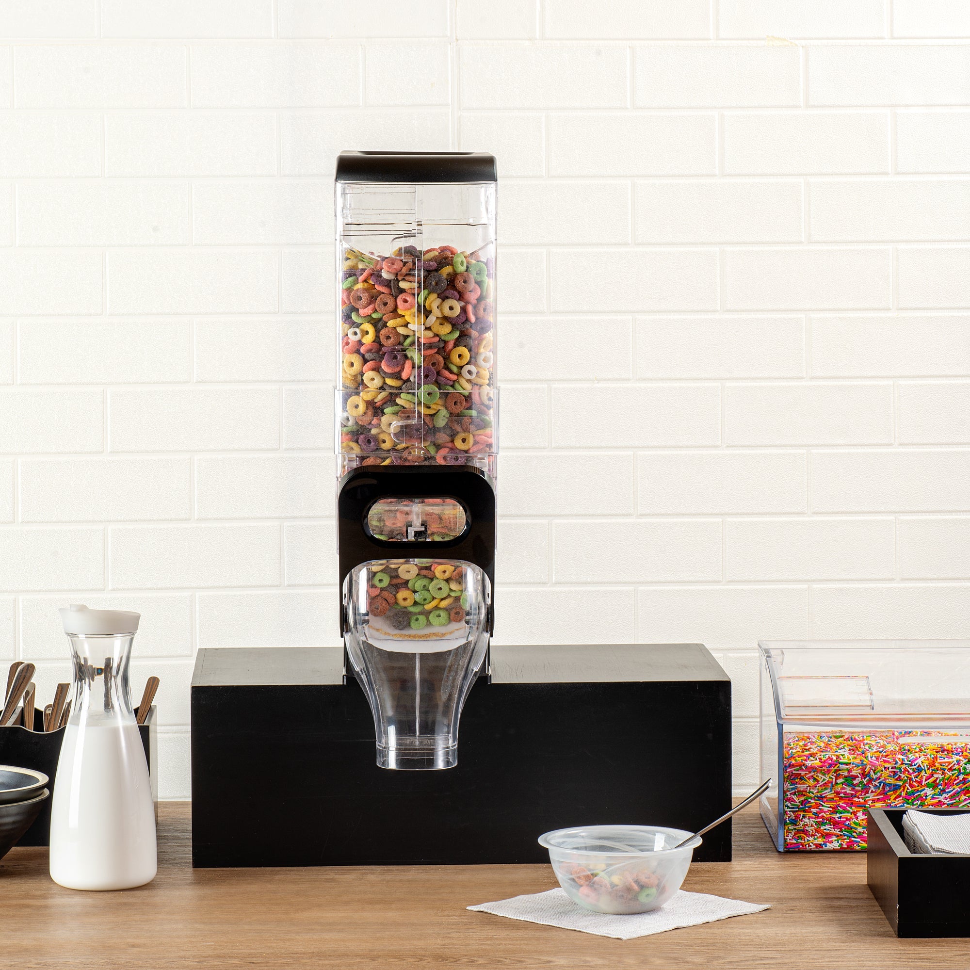 Met Lux 3.5 Gal Black Plastic Cereal Dispenser - with Stand - 22 1/2" x 13" x 6" - 1 count box