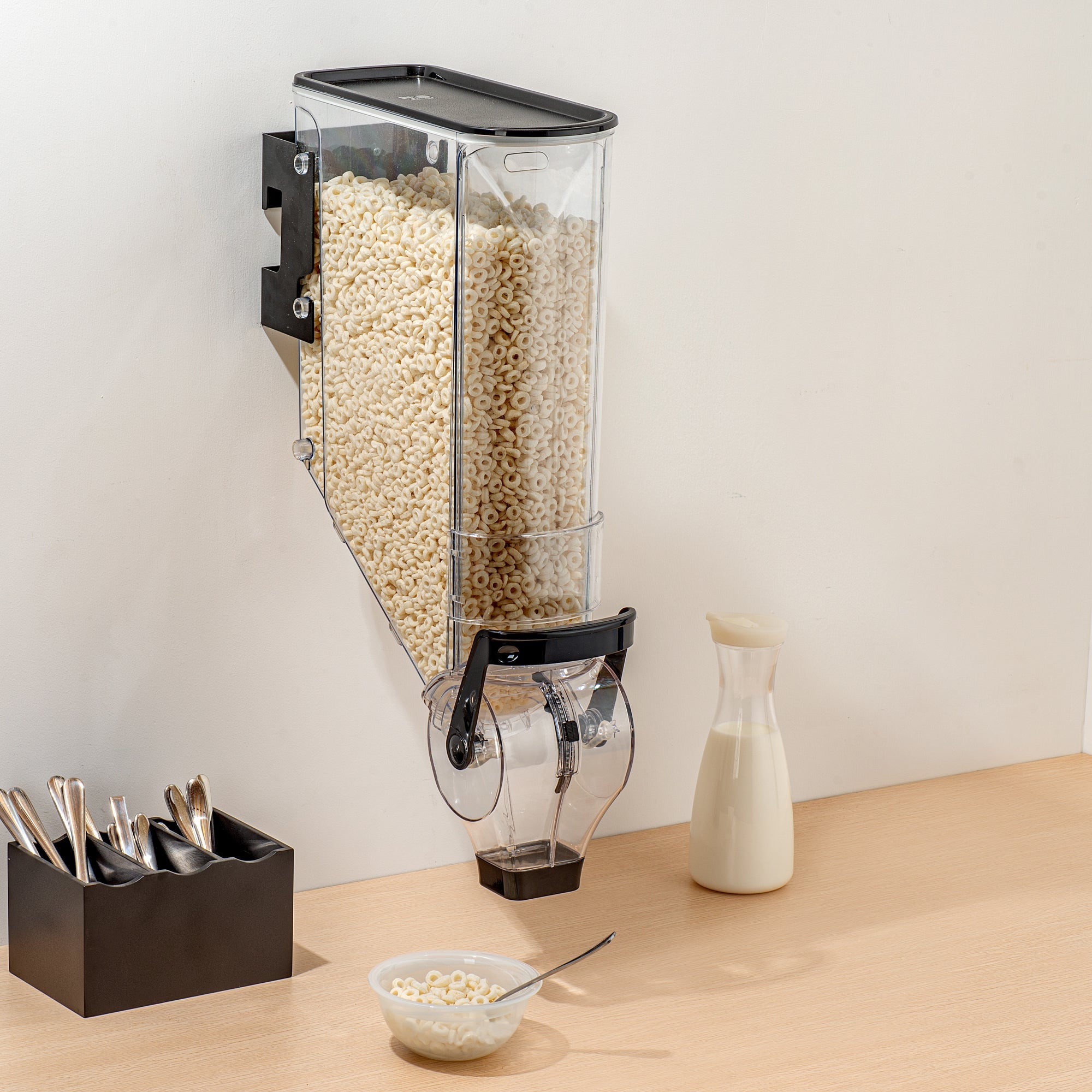 Met Lux 5 Gal Black Plastic Wall Mount Cereal Dispenser - 26 1/2" x 13 3/4" x 6" - 1 count box