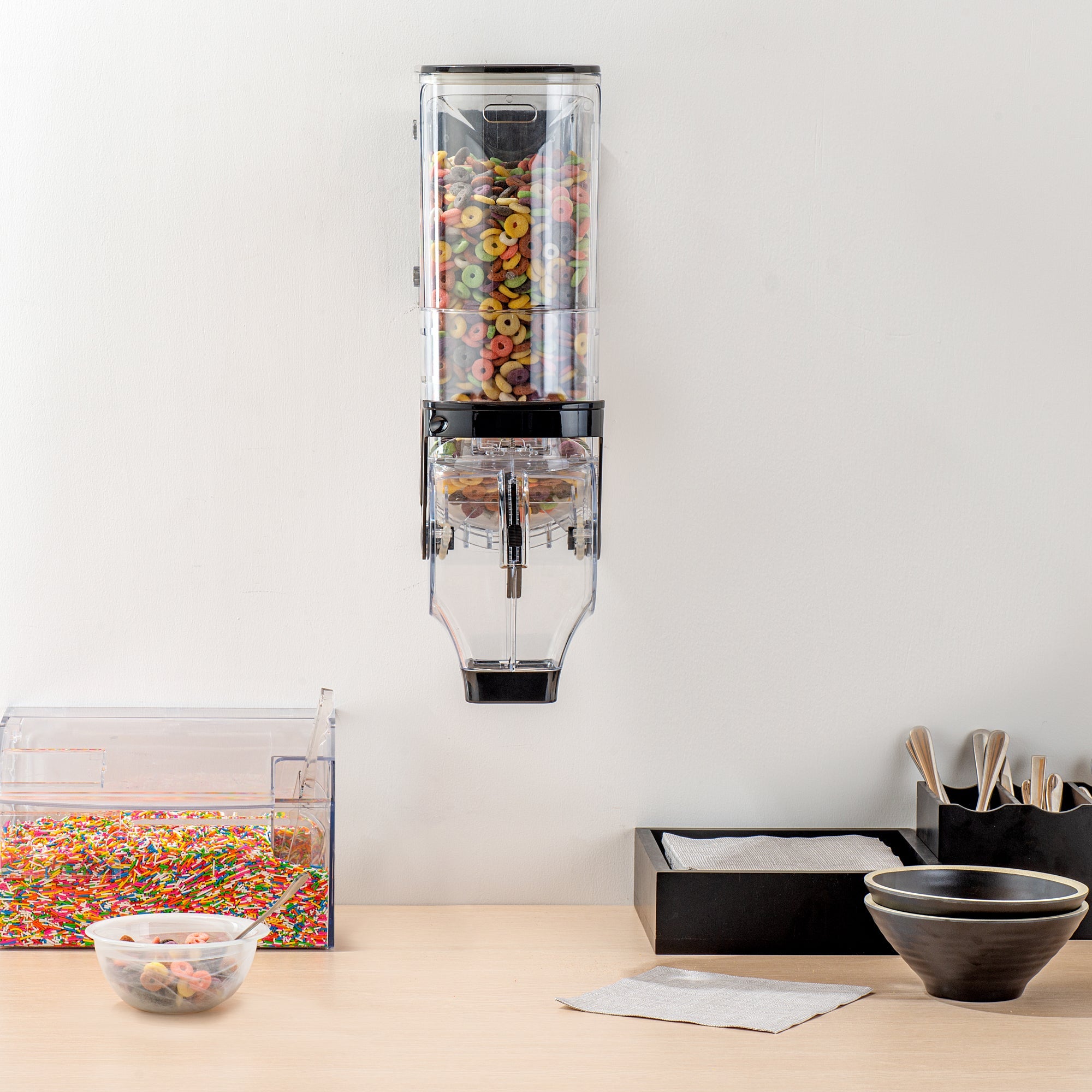 Met Lux 3.5 Gal Black Plastic Wall Mount Cereal Dispenser - 20 3/4" x 13 3/4" x 6" - 1 count box
