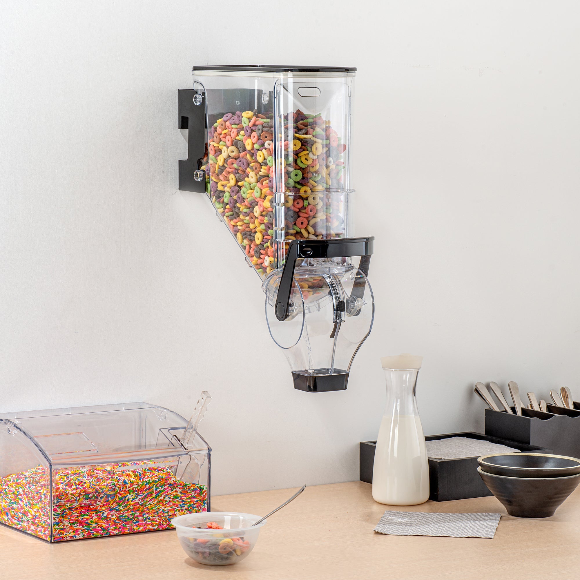 Met Lux 3.5 Gal Black Plastic Wall Mount Cereal Dispenser - 20 3/4" x 13 3/4" x 6" - 1 count box