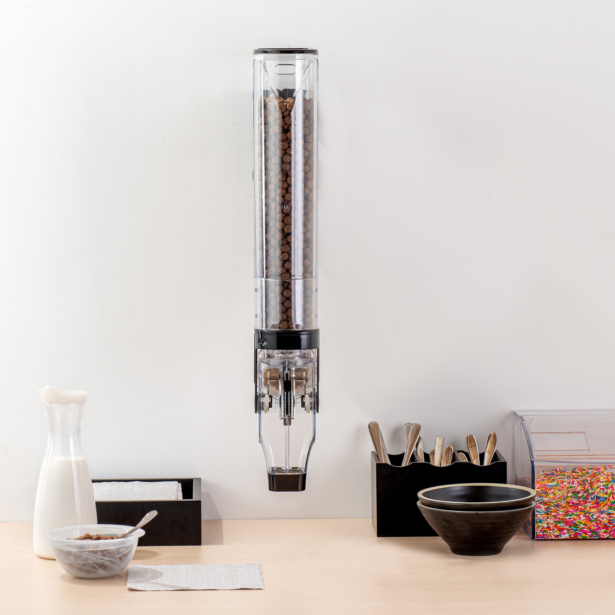 Met Lux 3 Gal Black Plastic Wall Mount Cereal Dispenser - 26 1/2" x 13 3/4" x 4" - 1 count box