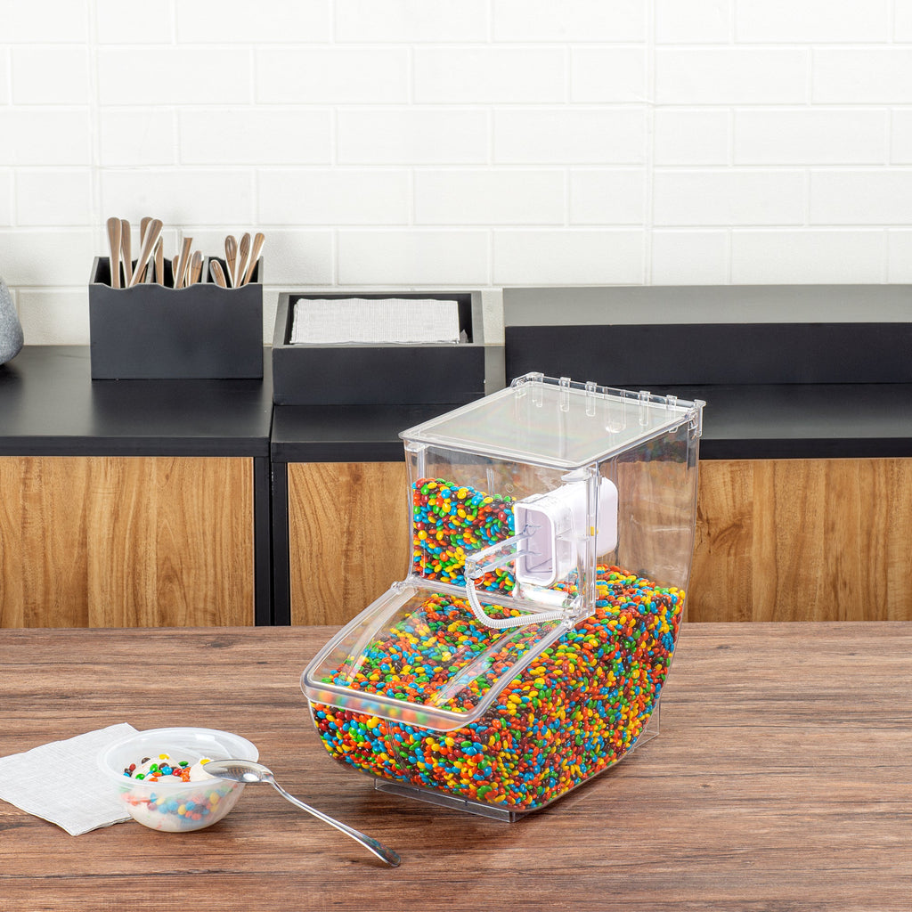 Met Lux 3 Gal Clear Plastic Topping Bin - 50 Cup, with Scoop - 13" x 15 3/4" x 7 3/4" - 1 count box