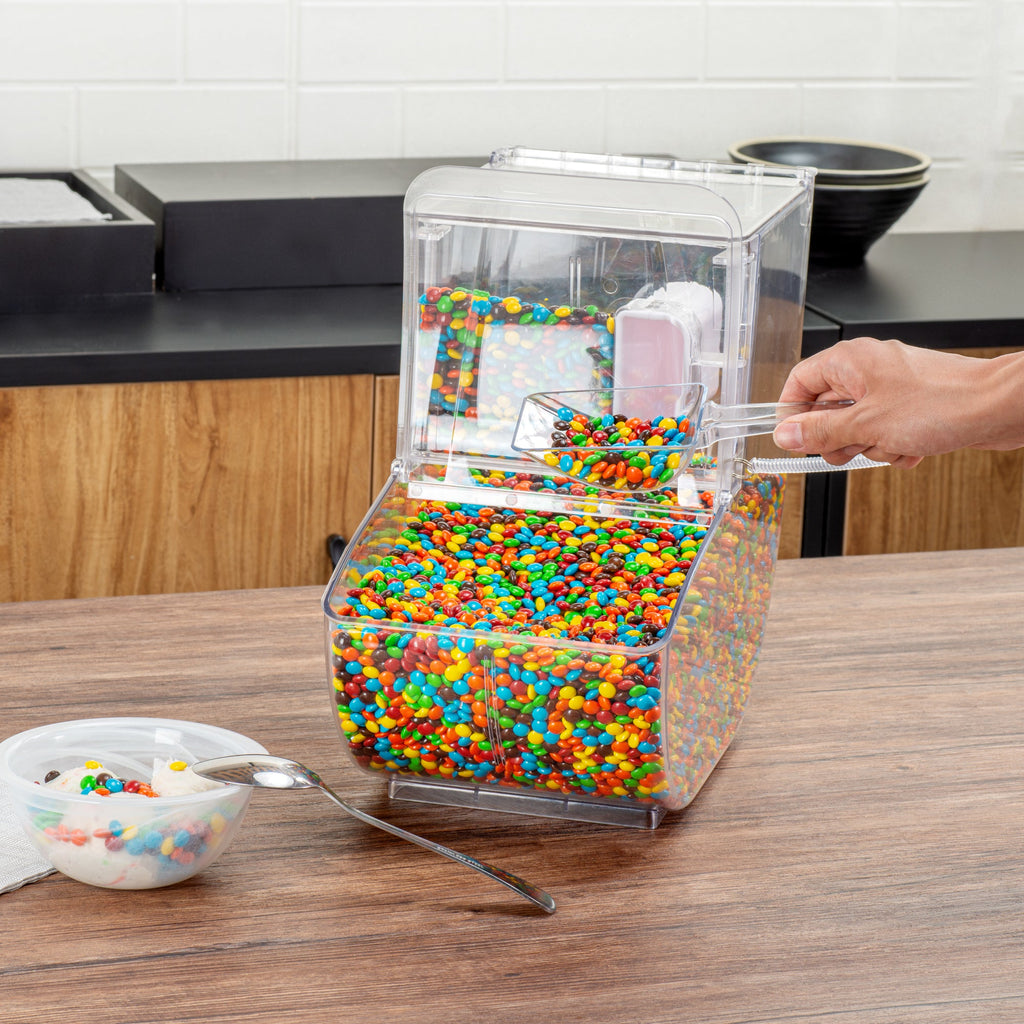 Met Lux 3 Gal Clear Plastic Topping Bin - 50 Cup, with Scoop - 13" x 15 3/4" x 7 3/4" - 1 count box