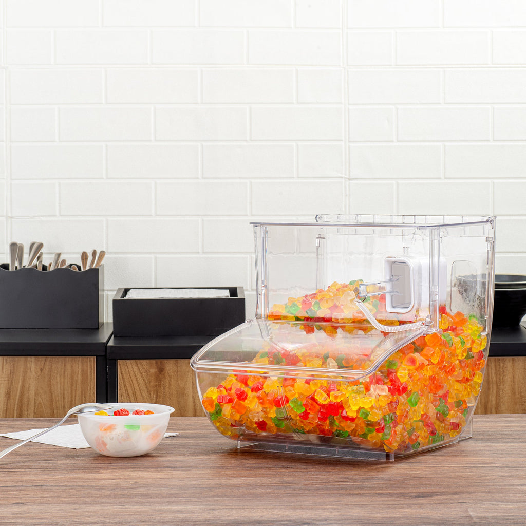 Met Lux 5.25 Gal Clear Plastic Topping Bin - 80 Cup, with Scoop - 16" x 11 3/4" x 13" - 1 count box
