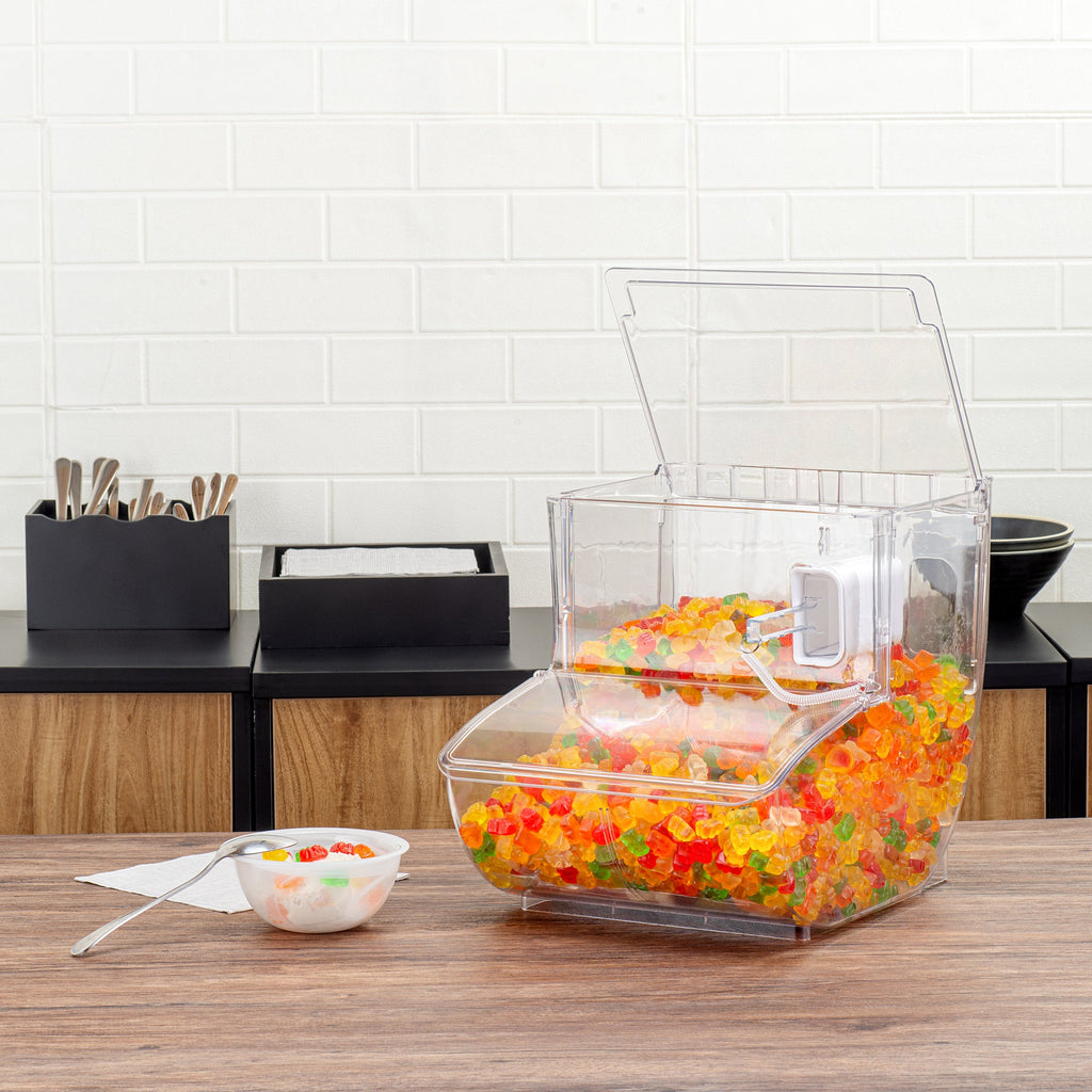 Met Lux 5.25 Gal Clear Plastic Topping Bin - 80 Cup, with Scoop - 16" x 11 3/4" x 13" - 1 count box