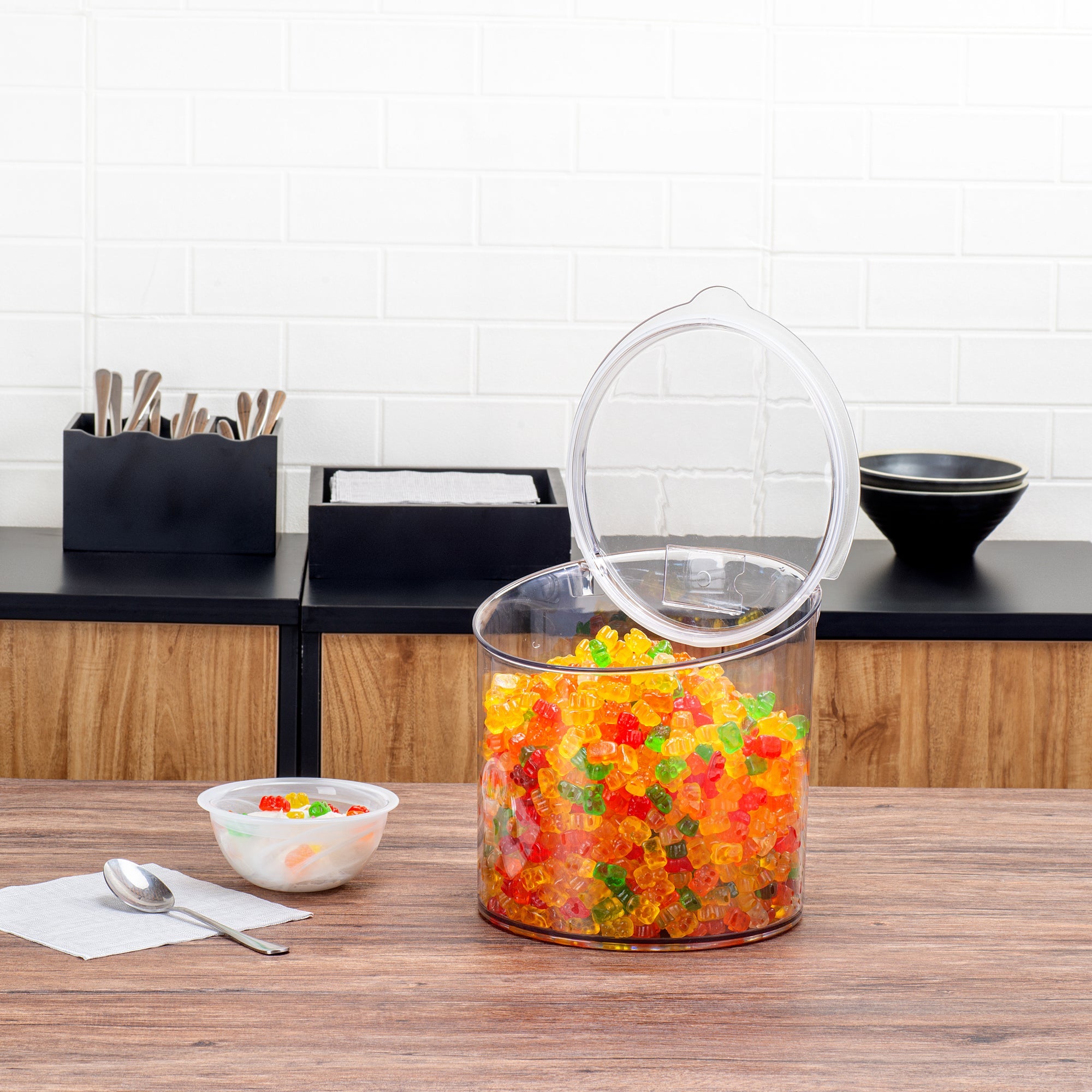 Met Lux 2.6 Gal Clear Plastic Storage Jar - with Hinged Lid - 9 3/4" x 9 3/4" x 8 1/4" - 1 count box