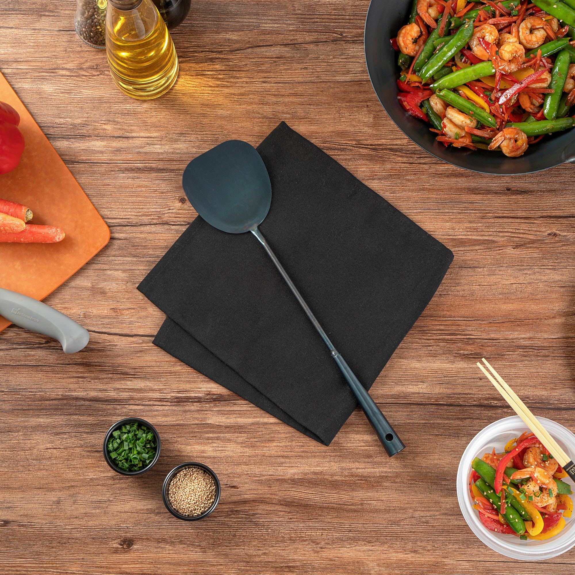 Motomori Blue Carbon Steel Wok Spatula - Pre-seasoned - 15 1/2'' - 1 count box