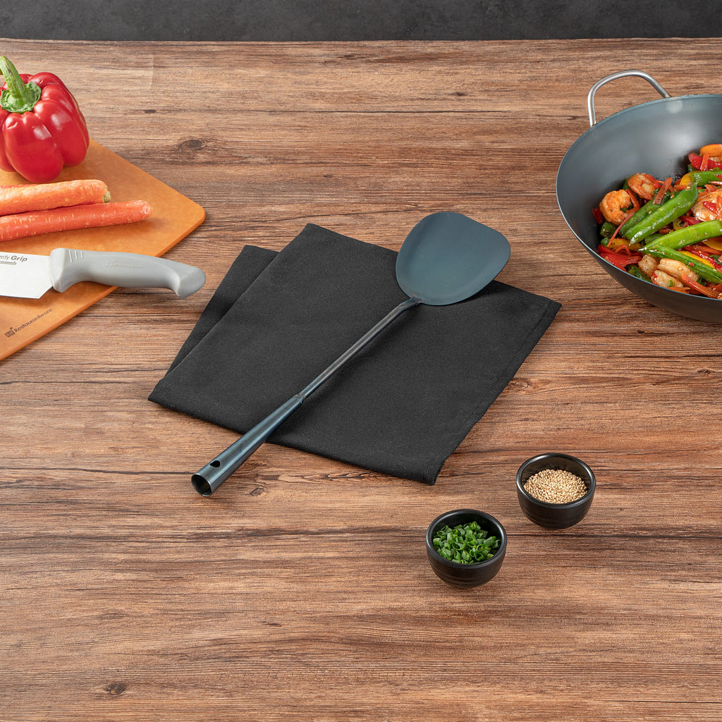 Motomori Blue Carbon Steel Wok Spatula - Pre-seasoned - 15 1/2'' - 10 count box
