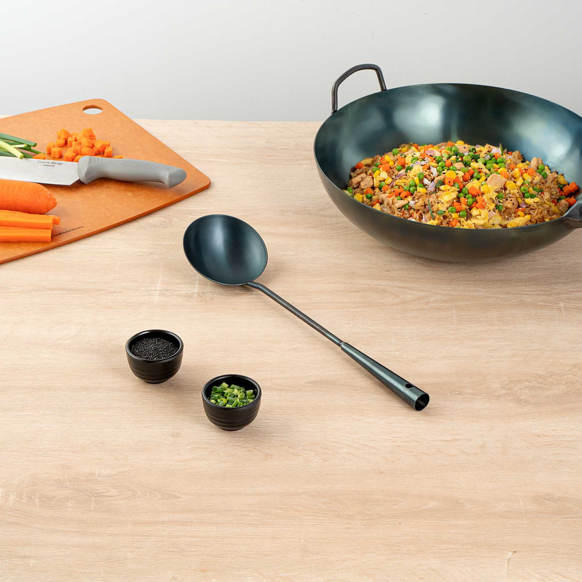 Motomori Blue Carbon Steel Wok Ladle - Pre-seasoned - 16" - 1 count box