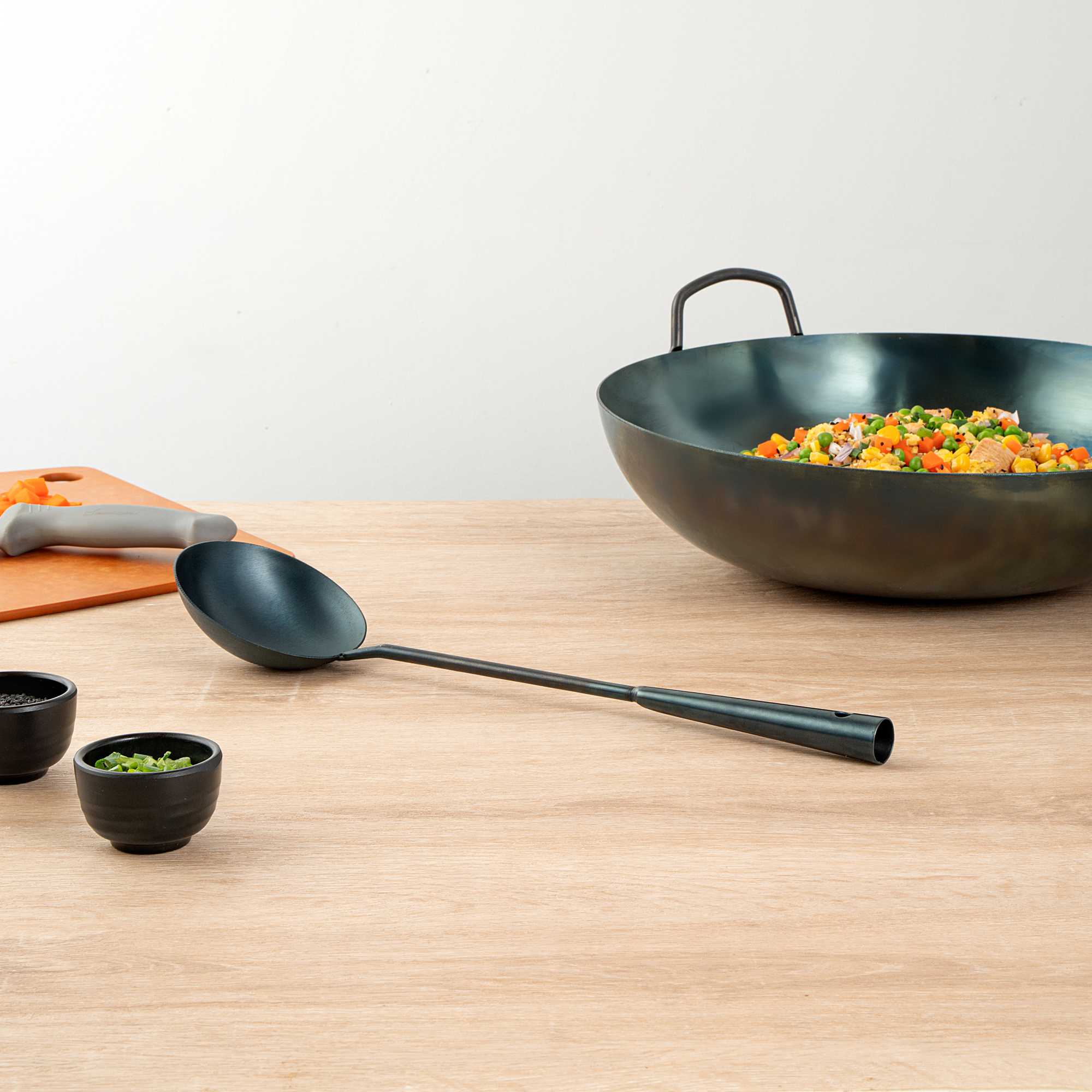 Motomori Blue Carbon Steel Wok Ladle - Pre-seasoned - 16" - 1 count box