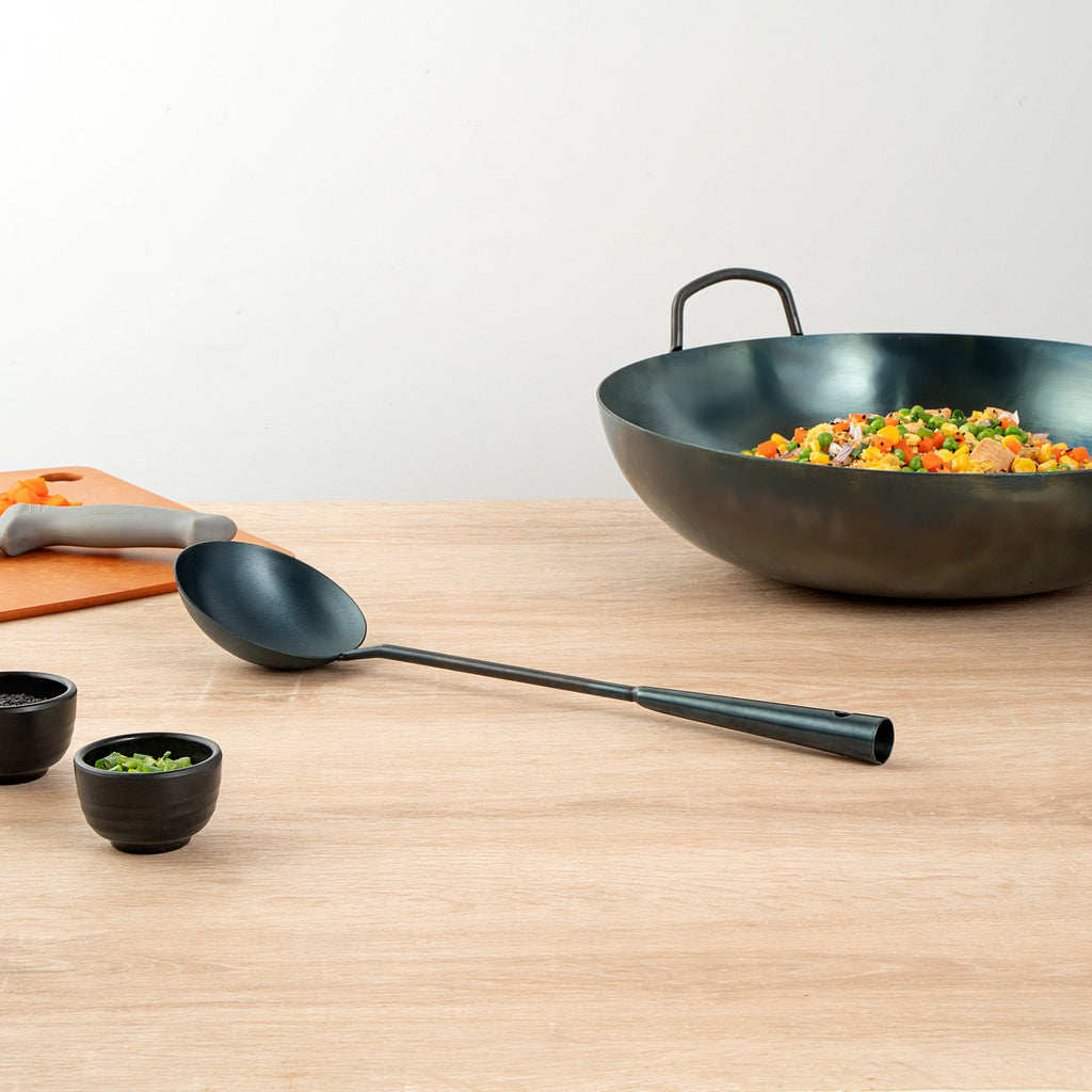 Motomori Blue Carbon Steel Wok Ladle - Pre-seasoned - 16" - 10 count box