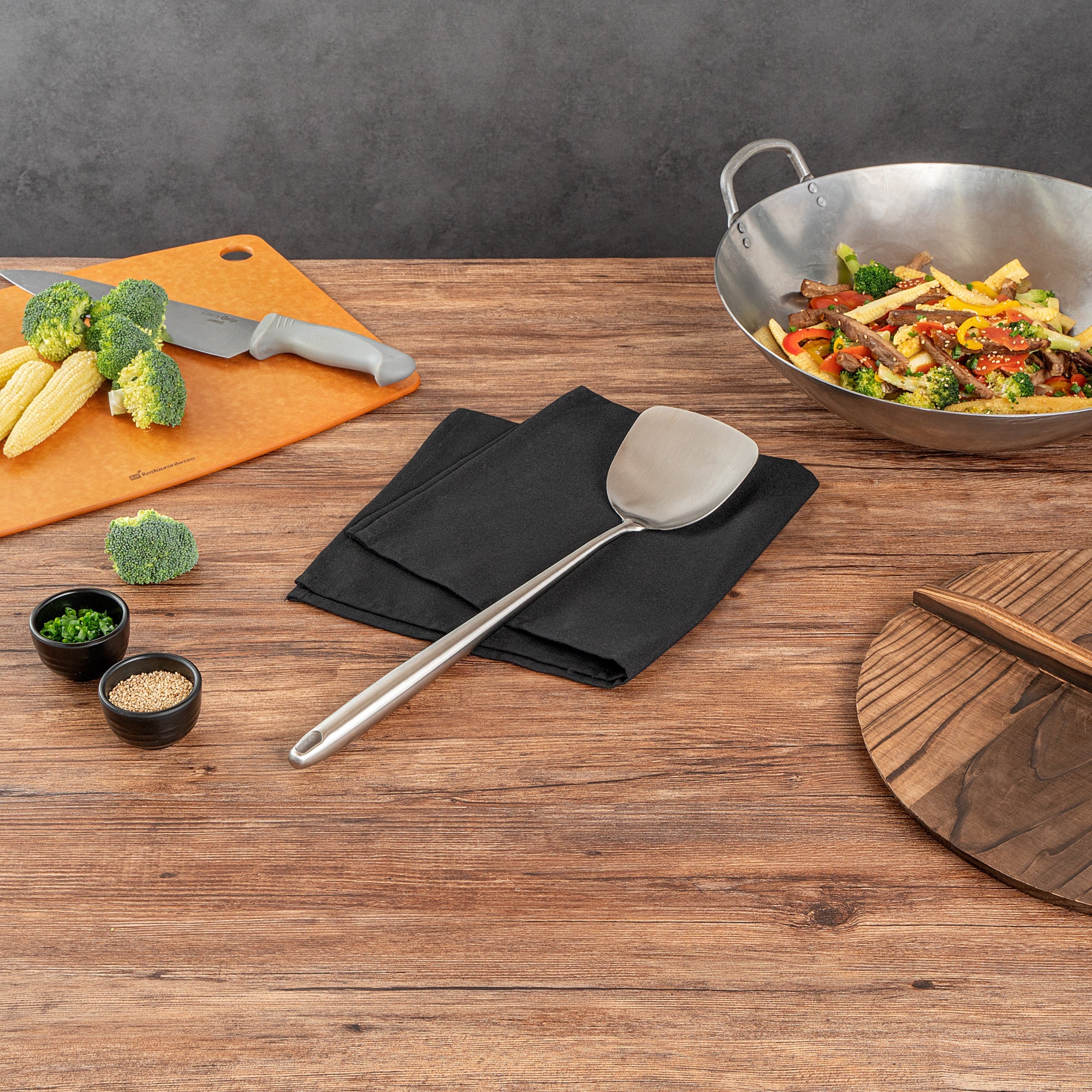 Motomori Stainless Steel Wok Spatula - 17'' - 10 count box
