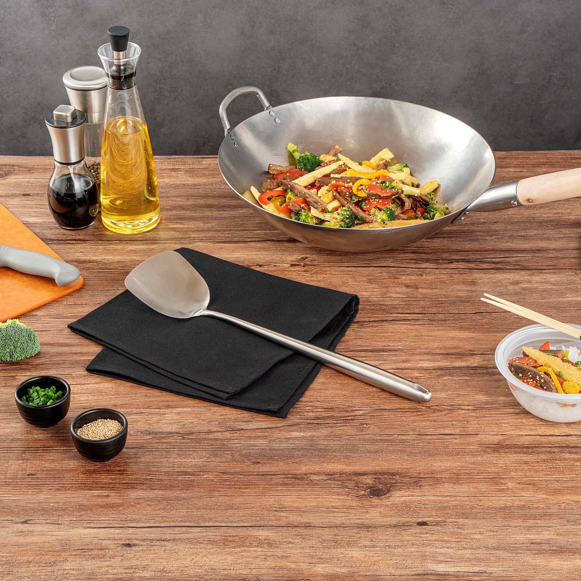 Motomori Stainless Steel Wok Spatula - 17'' - 10 count box