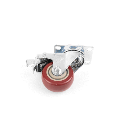 RW Hardware Red Swivel Plate Caster - with Brakes and Mounting Hardware - 3" - 4 count box