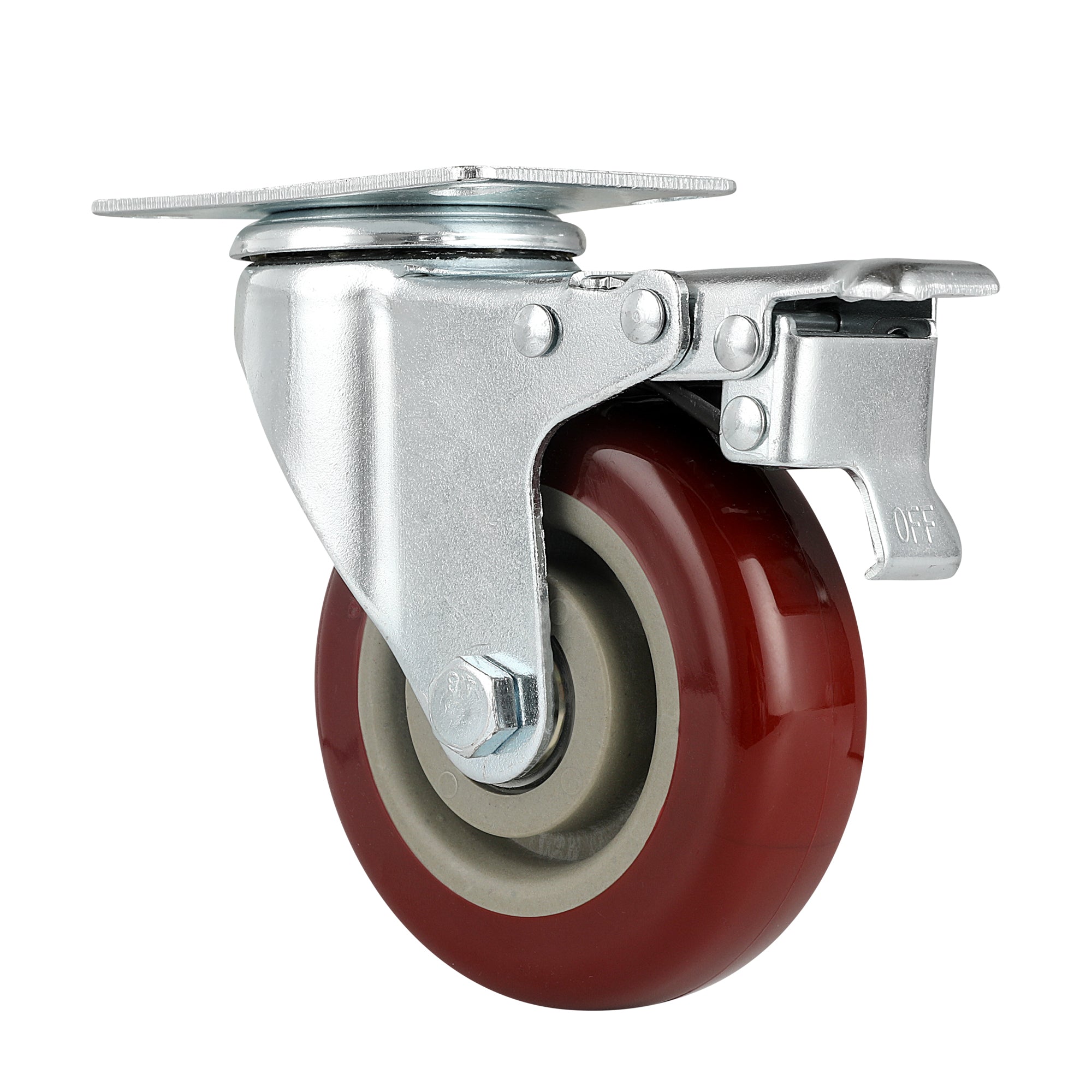 RW Hardware Red Swivel Plate Caster - with Brakes and Mounting Hardware - 4" - 4 count box