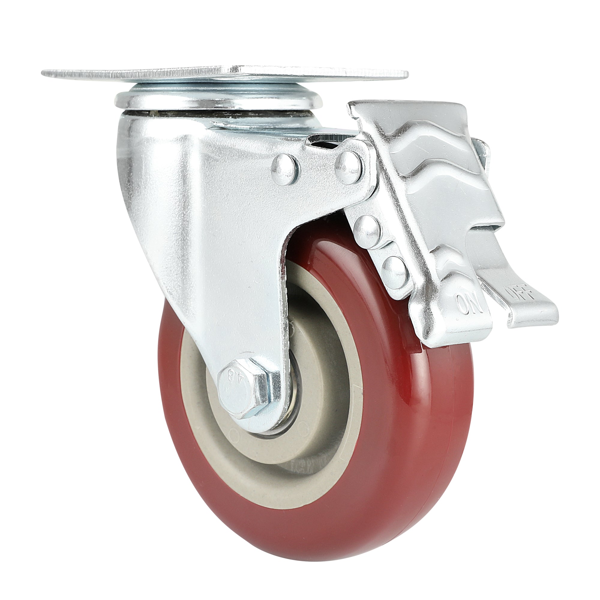 RW Hardware Red Swivel Plate Caster - with Brakes and Mounting Hardware - 4" - 4 count box