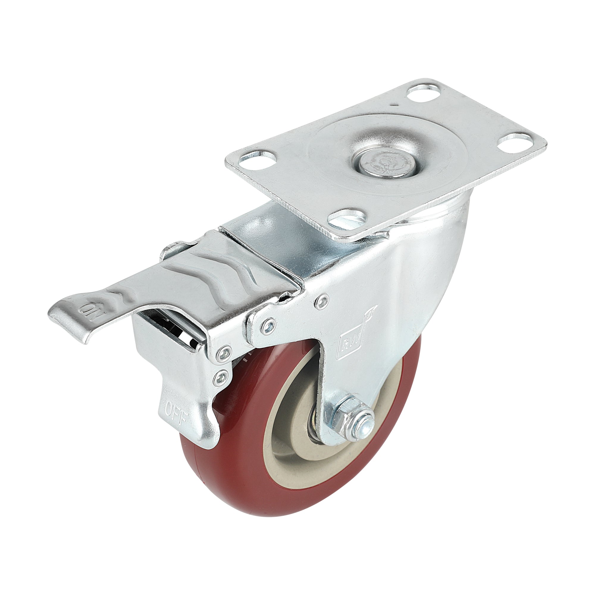 RW Hardware Red Swivel Plate Caster - with Brakes and Mounting Hardware - 4" - 4 count box