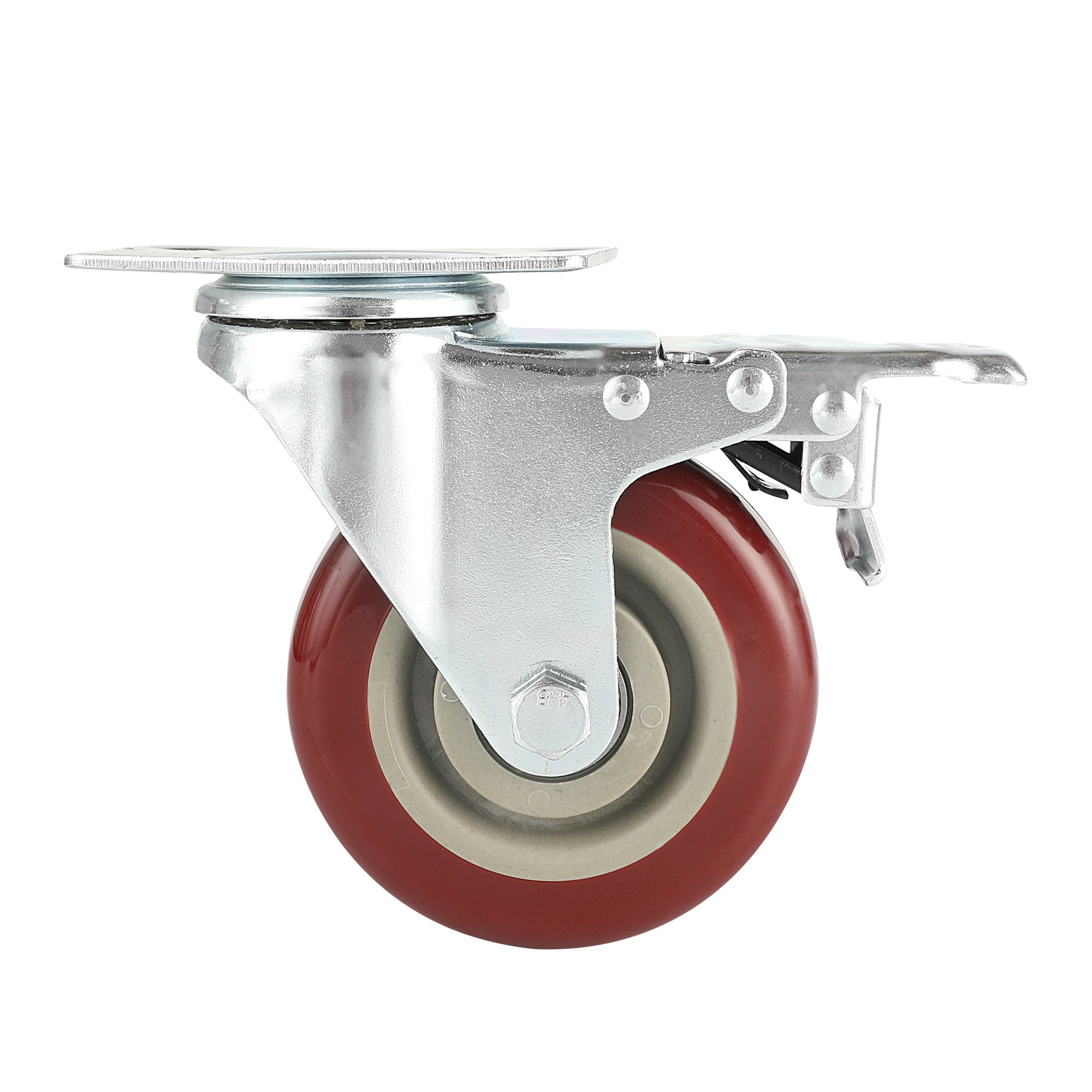 RW Hardware Red Swivel Plate Caster - with Brakes and Mounting Hardware - 4" - 4 count box